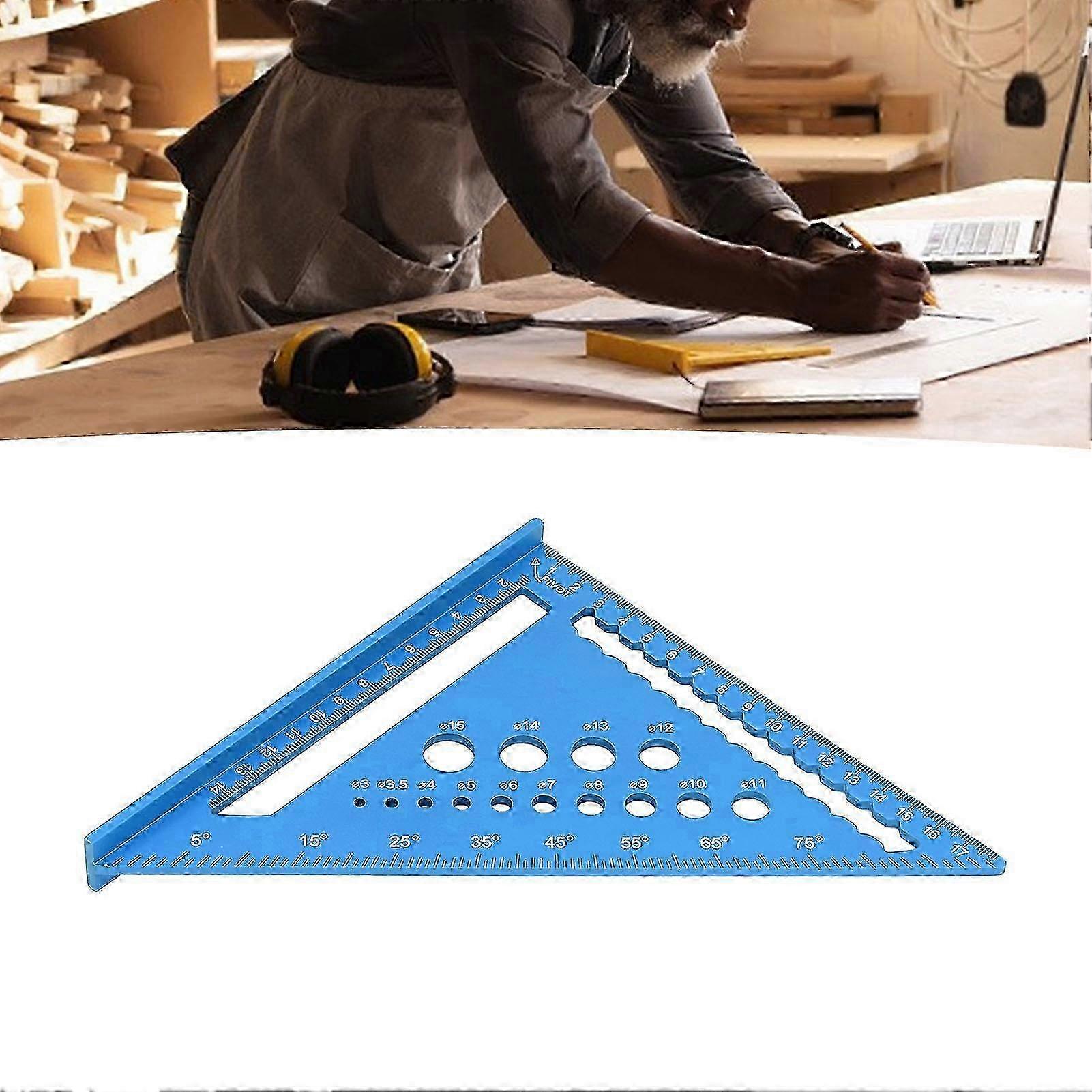 7 Inch Triangle Ruler Metric Rafter Square 90 Degree Hole Ruler Protractor Aluminum Alloy Woodworking Layout Tool Blue
