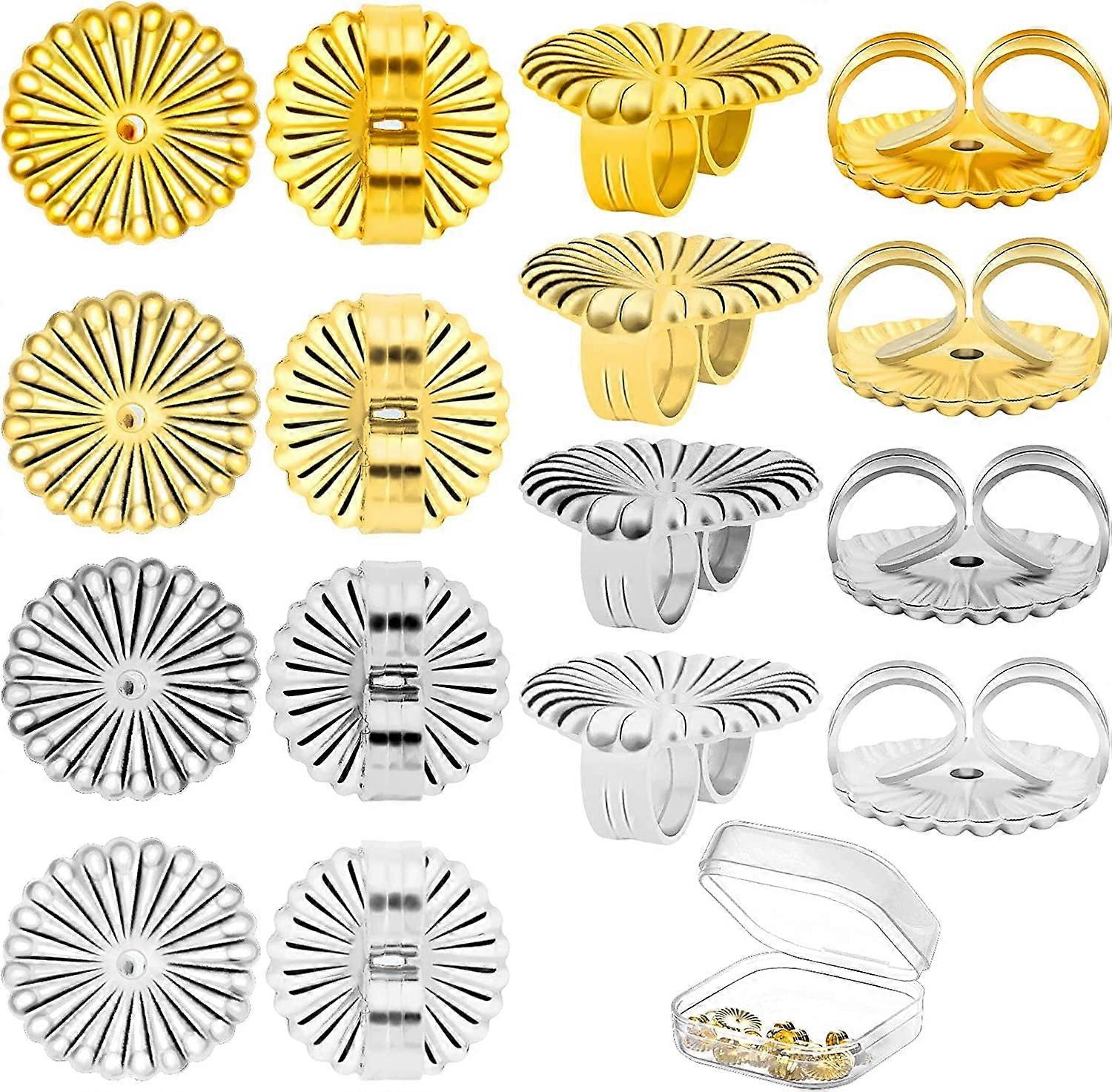 8Pcs Jumbo Earring Backs 14K Gold, Adjustable Locking for Heavy Earrings with Storage Box (Gold+Silver, 9mm)