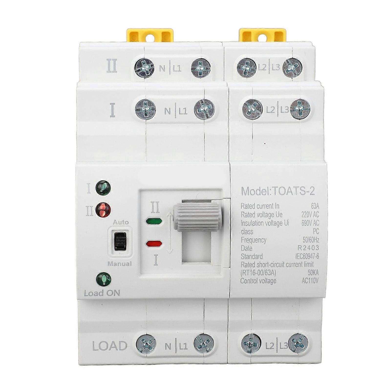 Dual Power Automatic Transfer Switch 4P 63A Emergency Generator Changeover Switch for Home 110V