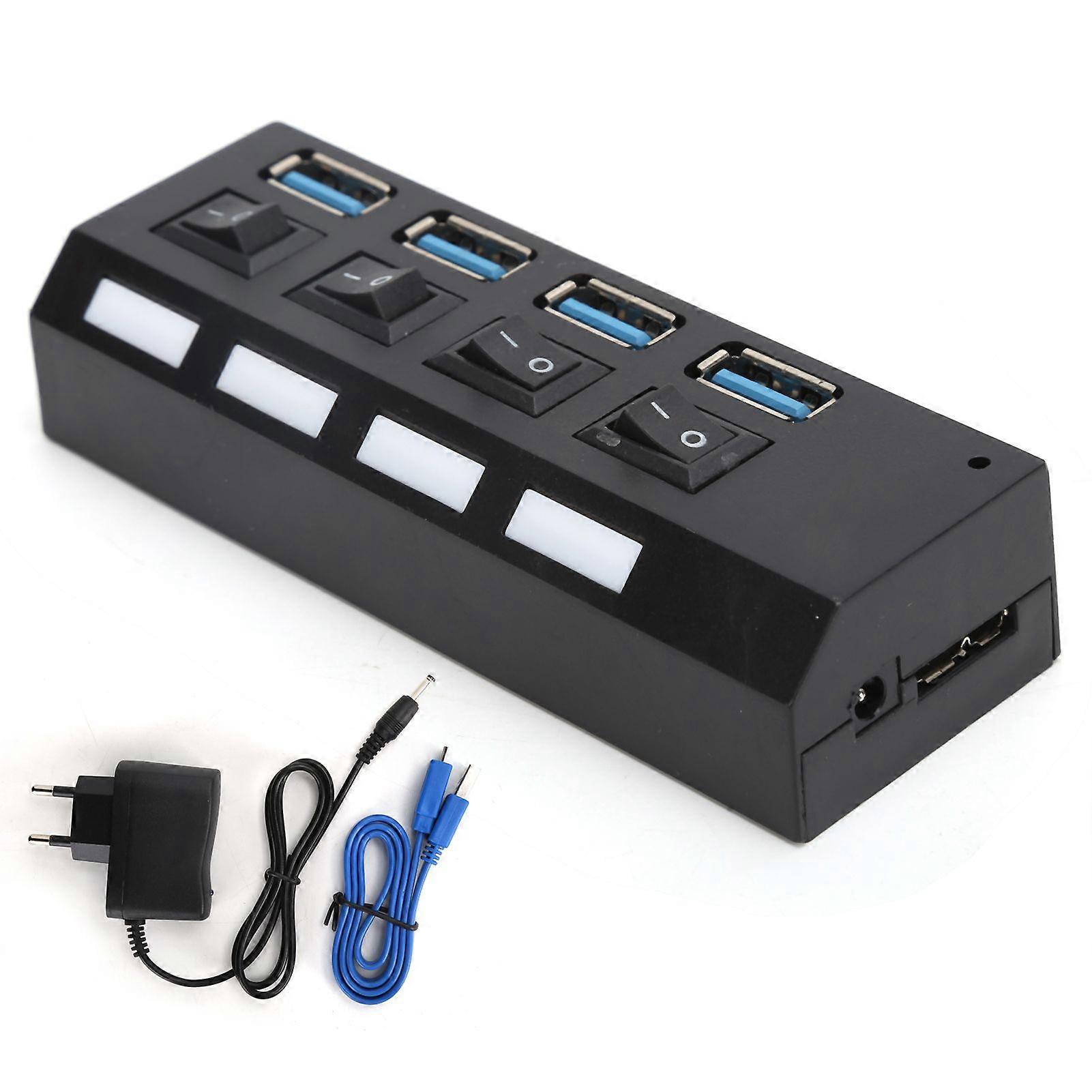 USB 3.0 Hub 4Port Expander Date Hub with Individual Power Switches for Keyboard Wide Voltage 100240VEU Plug