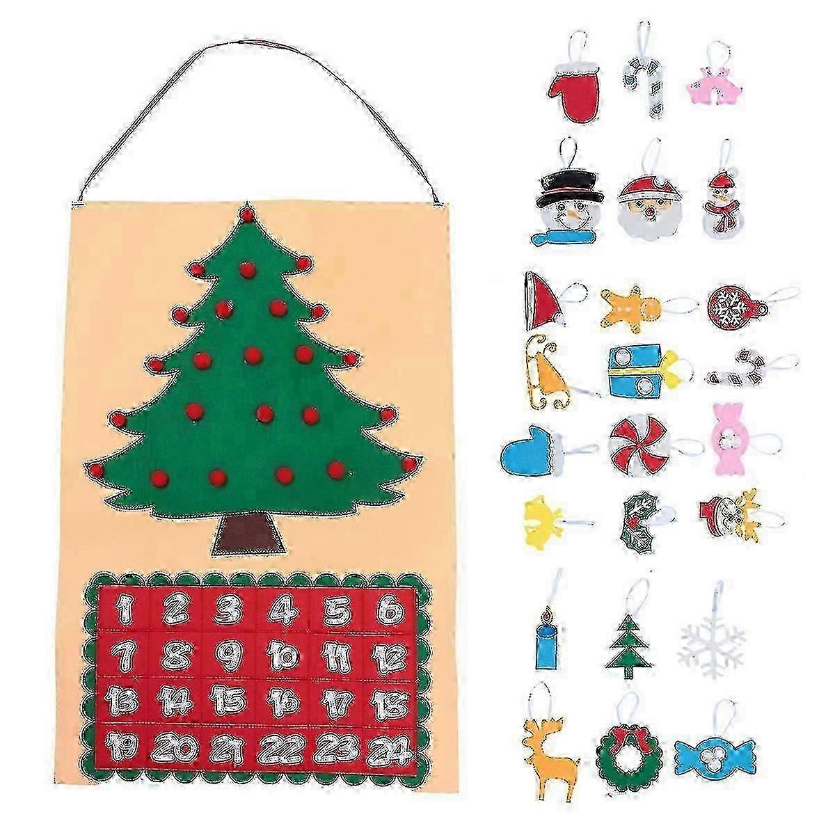 2025 1 Set Christmas Tree Advent Calendar Felt Countdown Calendar Hanging Ornament