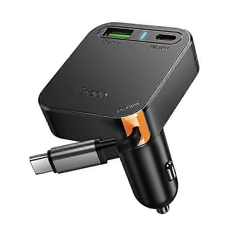 For Hoco Nz18 Guardian Pd65w Usb And Typec Dual Port Car Charger With Typec Retractable Cable