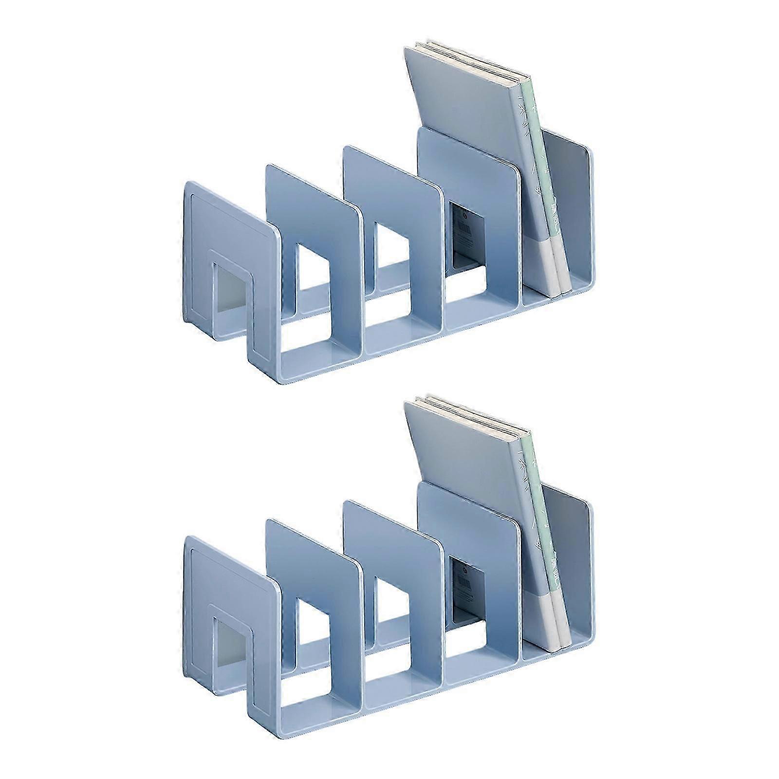2Pcs Acrylic Bookend for Shelf 4 Compartments Desk Book End Book Magazine Organizers Stand Space Saving Book Stoppers White