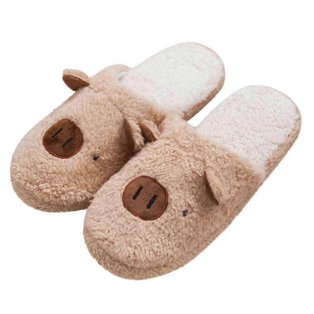 Winter Slippers Unisex Pig Slippers for Home Use Coffee Color