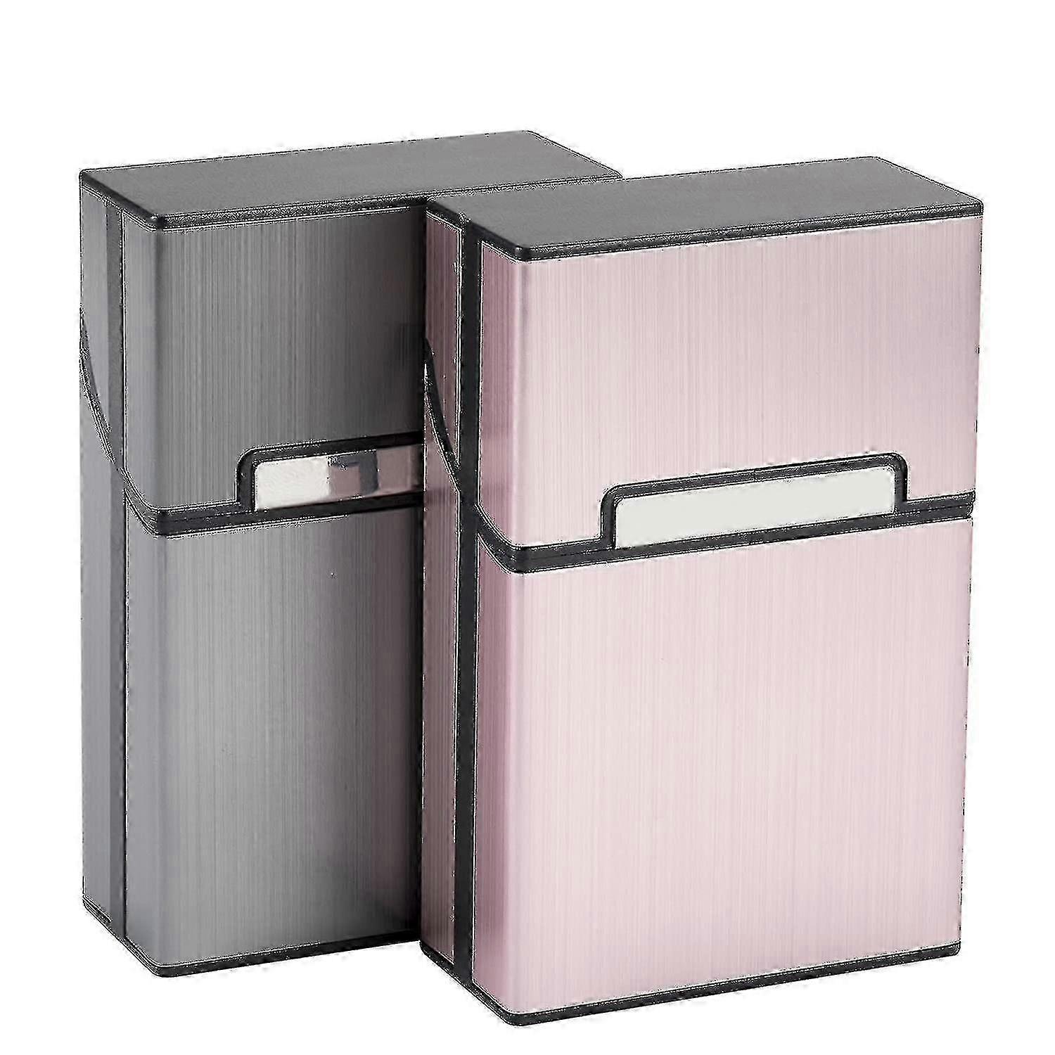 2 stk Sigarett Case Box (grå + Rose Gold) En sigaretter Menn Kvinner sigarettholder Aluminium Sigarett Packet Case Magnetisk lukking sigarettpakke