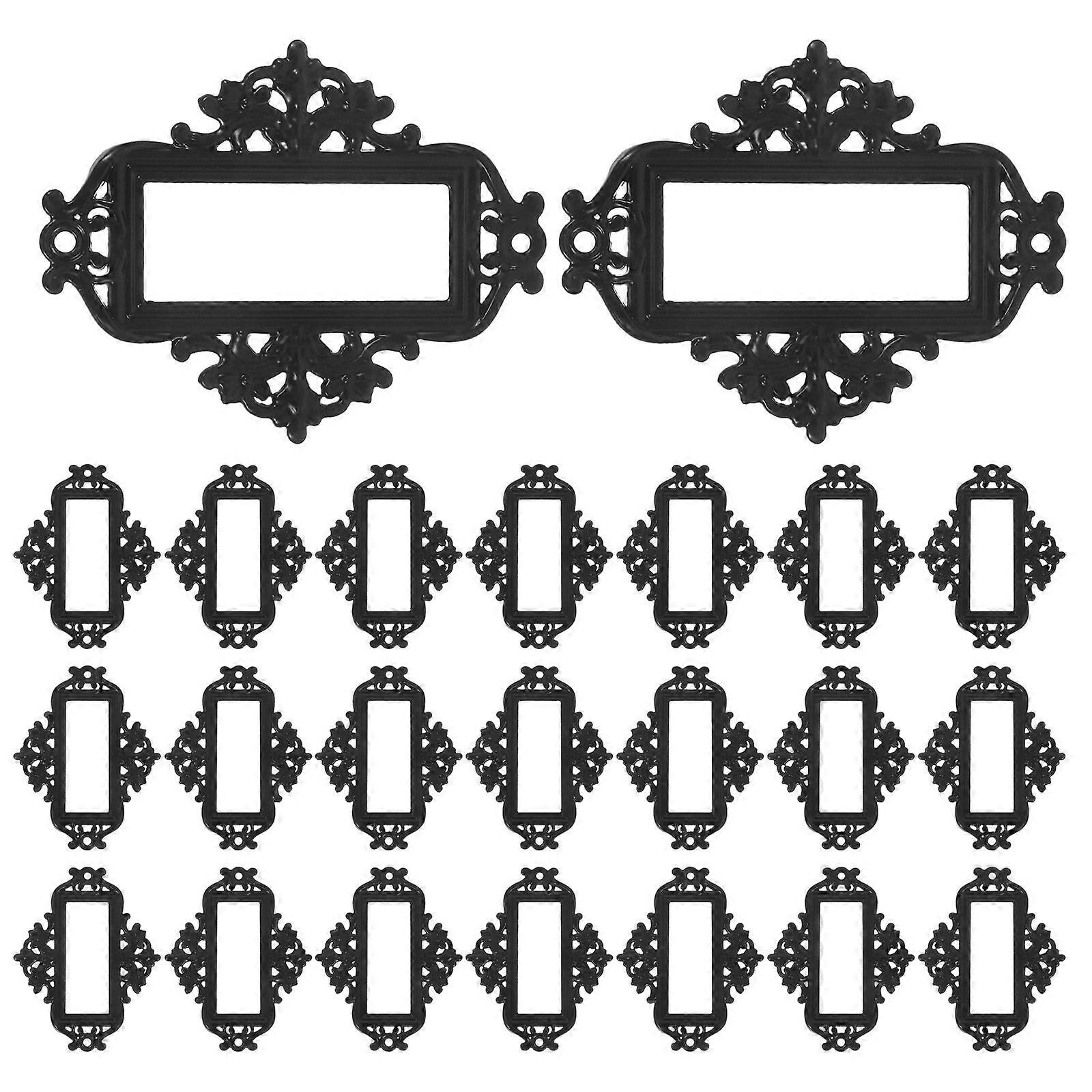 24pcs Drawer Label Frame: Vintage Metal Library Label Holders File Documents Cabinet Tag Frame for Office Wooden Drawers Shelves