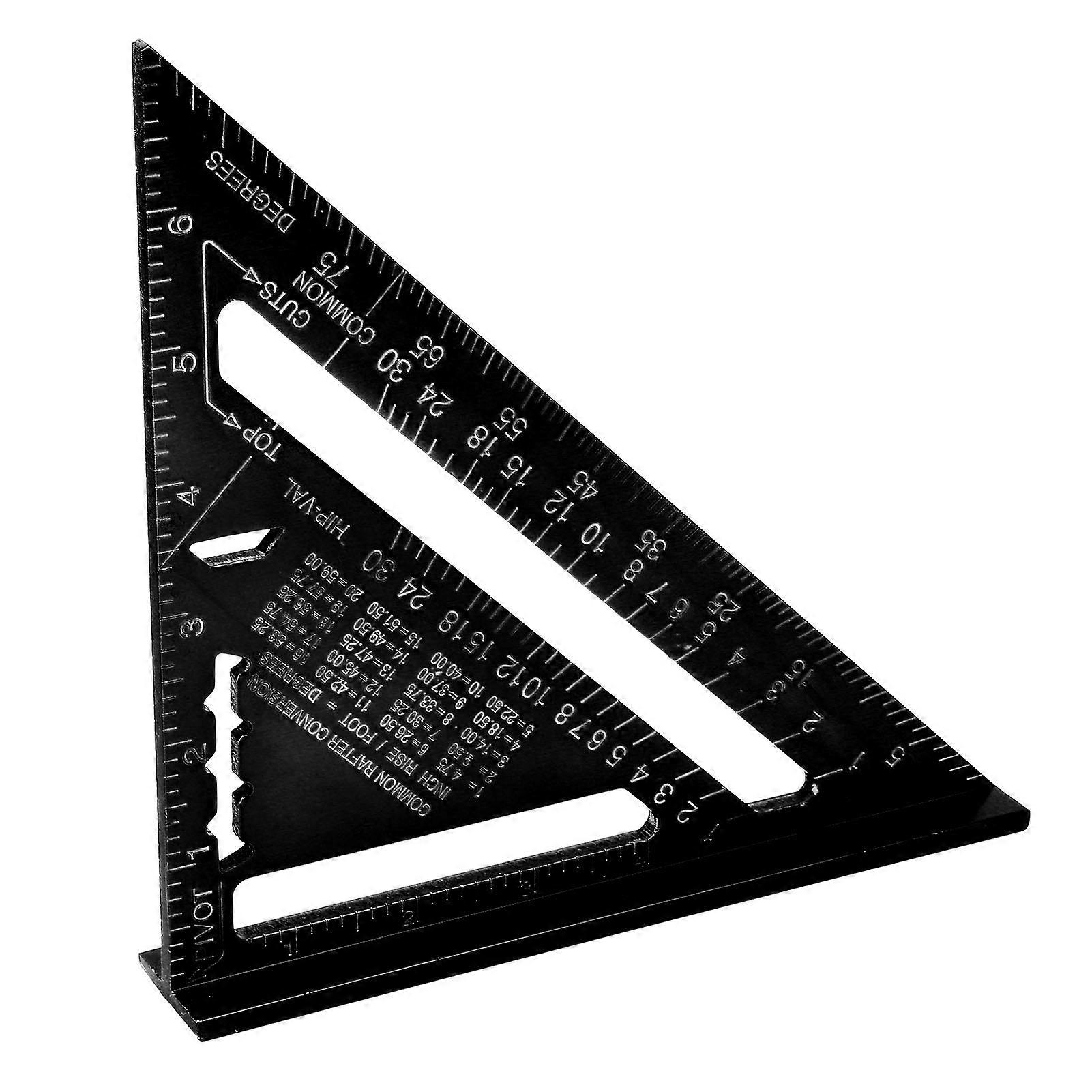 Carpentry Triangle Ruler Aluminum Alloy with Imperial and Metric Scales Triangle Ruler Protractor for Engineer Carpenter Black 