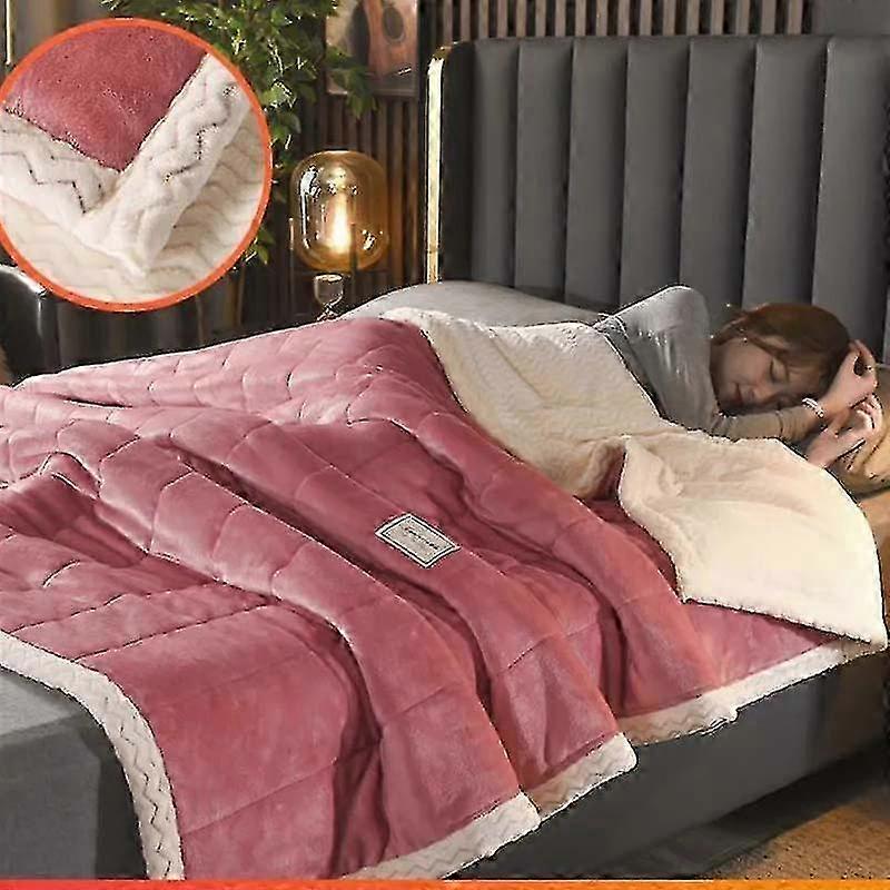 Thickened Three Layer Coral Wool Blanket Soft Thin Quilt Color Splicing Simple Casual Style Nap Blanket Autumn and Winter