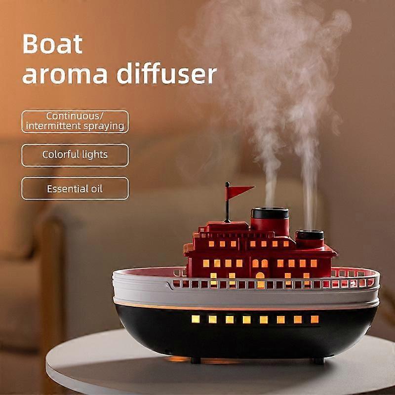 Boat Aroma Diffuser 300ml USB Ultrasonic Air Humidifier With Dual Spray,Auto Timer & 7 Color LED Lights Cruise Ship Essential Oil Diffuser For Home Of