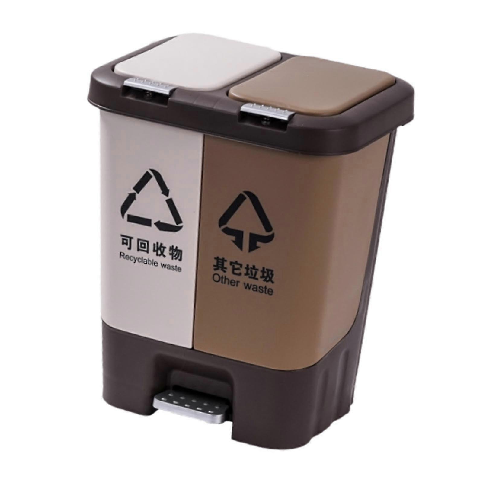 Recycling Kitchen Step Trash Can Dry and Wet Separation 2 Compartments Waste Basket Rubbish Container