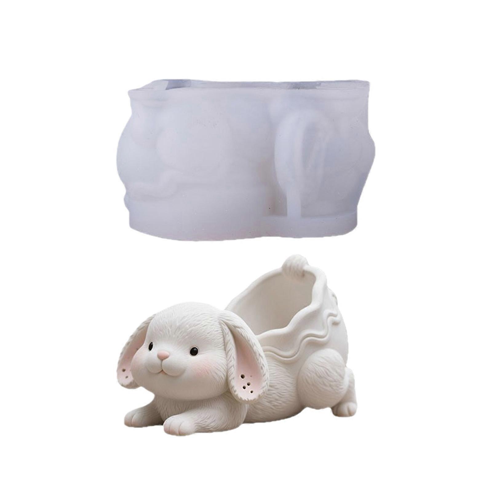 Multiple Use Rabbits Silicone Mould For Resin Casting Cement Craft Decorative Containers And Plant Pots Creation Multicolor