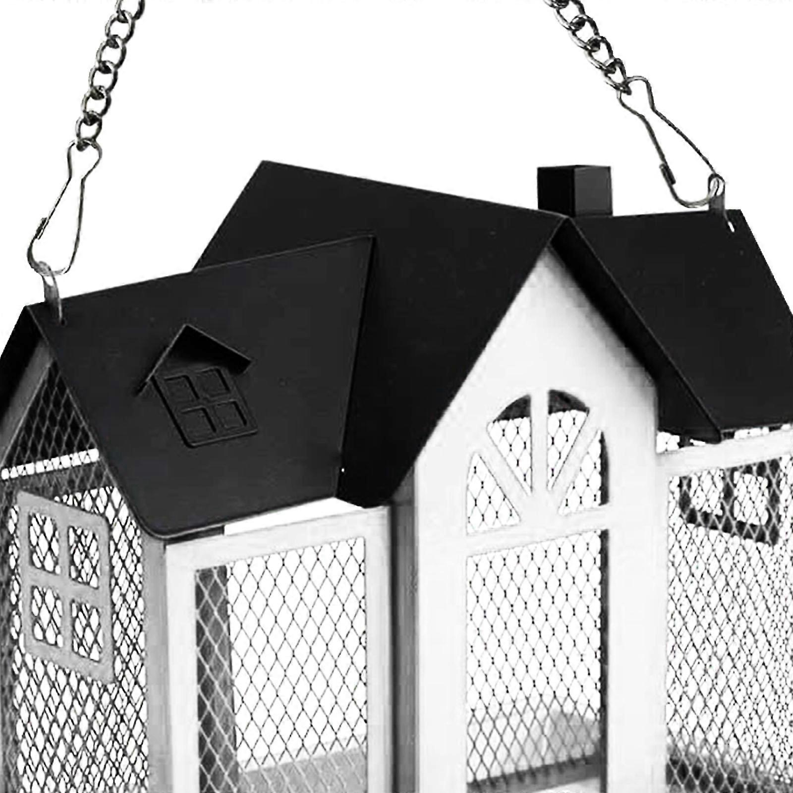 Durable Hanging Bird Feeder Metal Mesh Design Visible Large Size Multiple Feeding Perches Outdoor Use  White