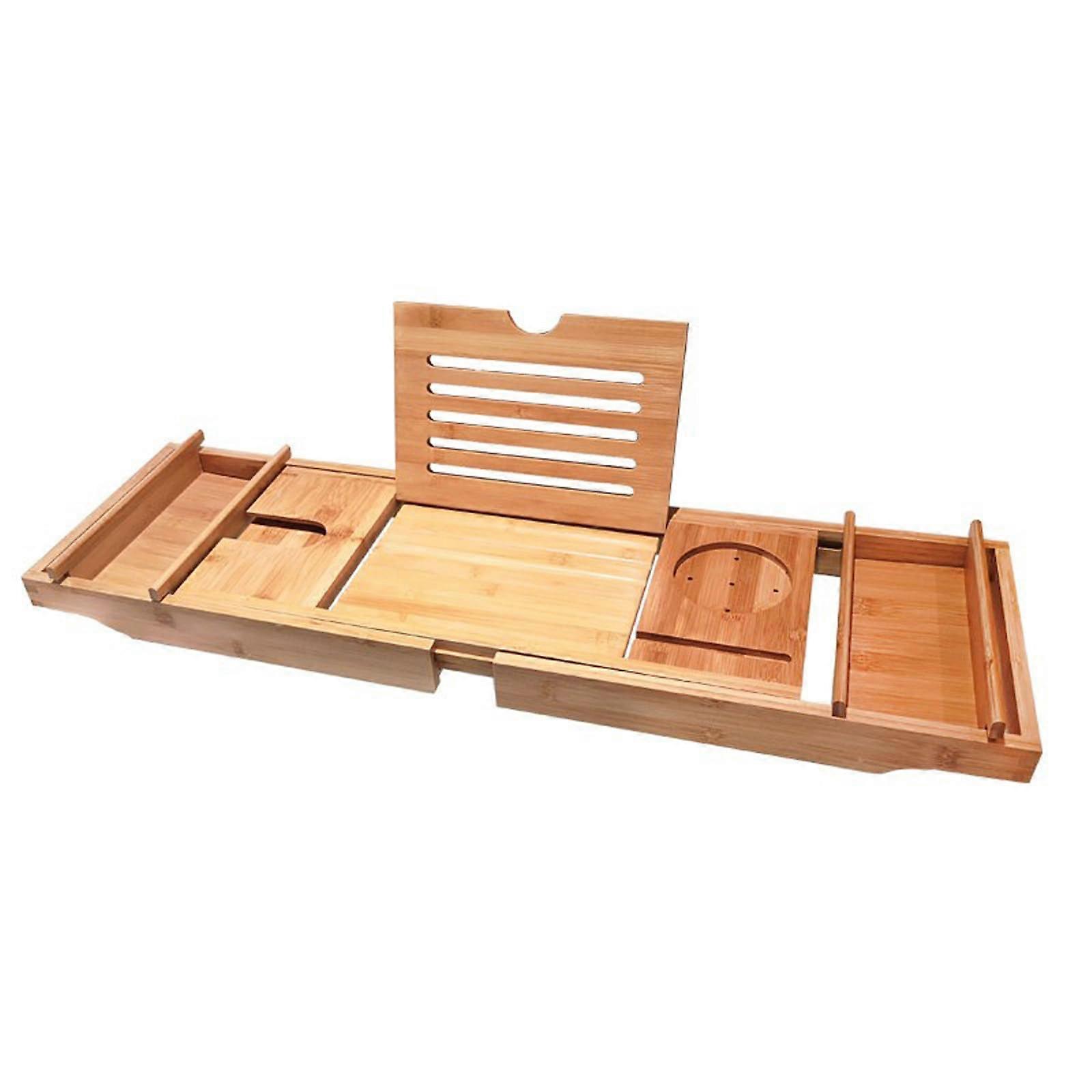 Extendable Bamboo Bath Caddy Tray with Adjustable Sides for Bathtub Storage and Relaxation