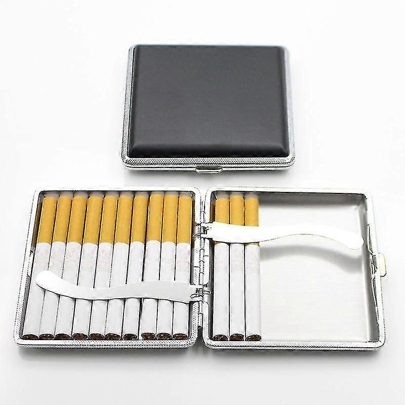 Black Leather Cigarette Case Metal Frame Holds 20