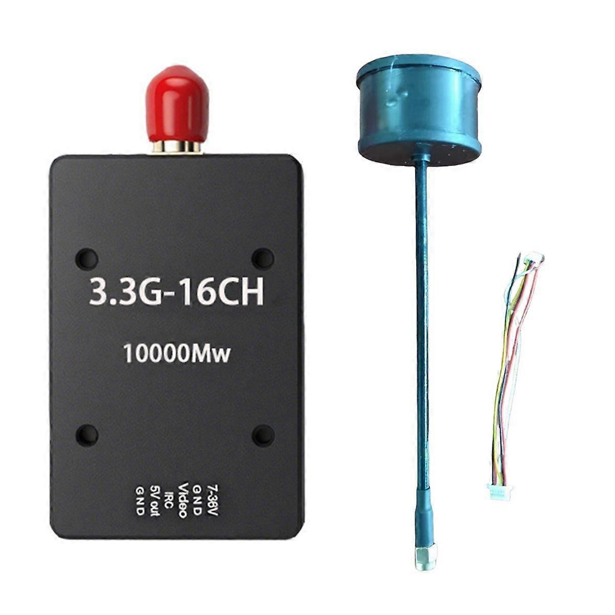 3.3GHz 10W VTX 16CH FPV Audio Video Transmitter 15V-36V 4-8S with Antenna for FPV RC Racing Cars Lo
