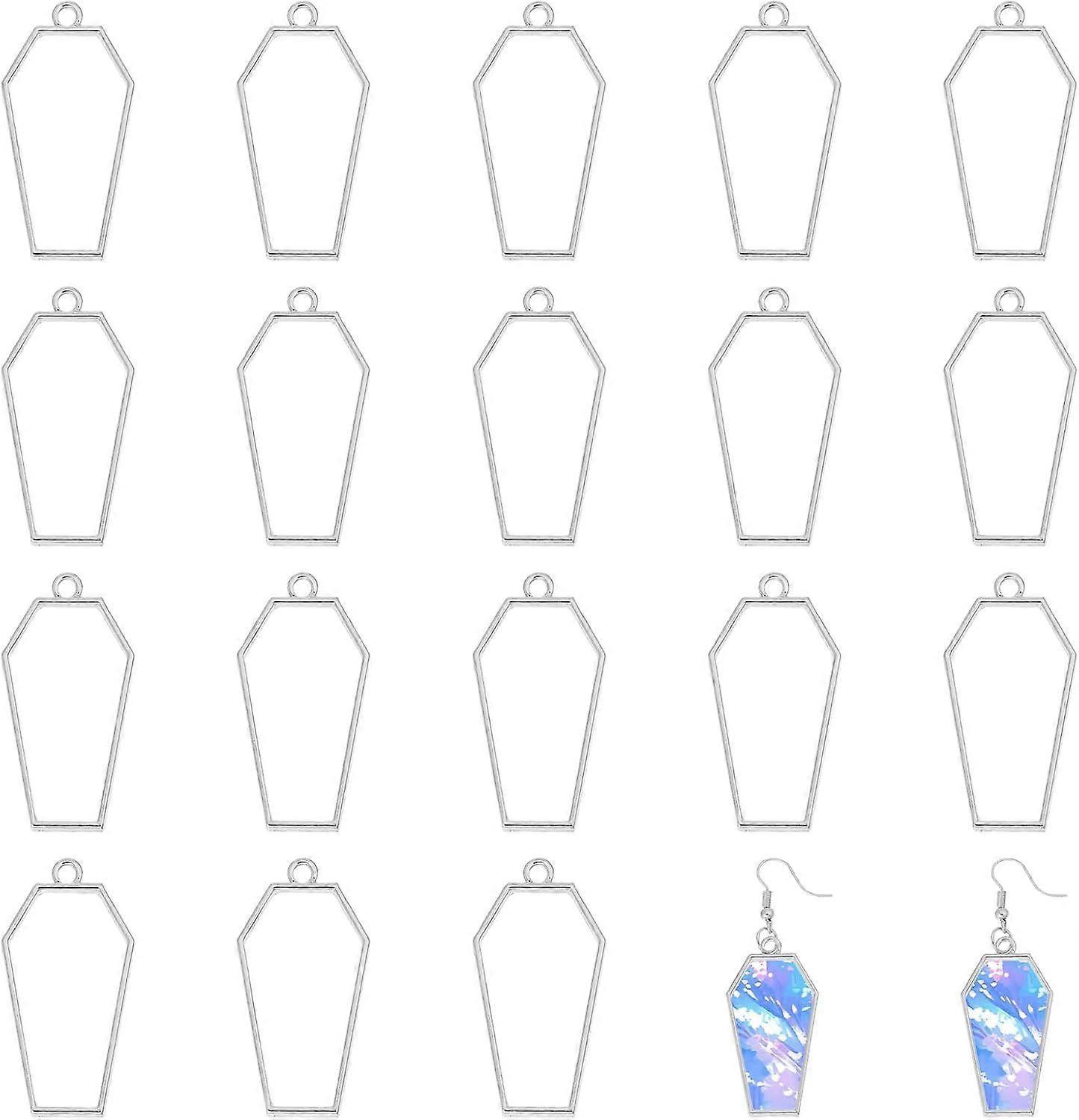 Alloy Open Bezel Blank Coffin Shape Hollow Pendants Open Frame Pendant Charms for Resin Jewellery Making DIY Earring Pendant Keychain Necklace Kit