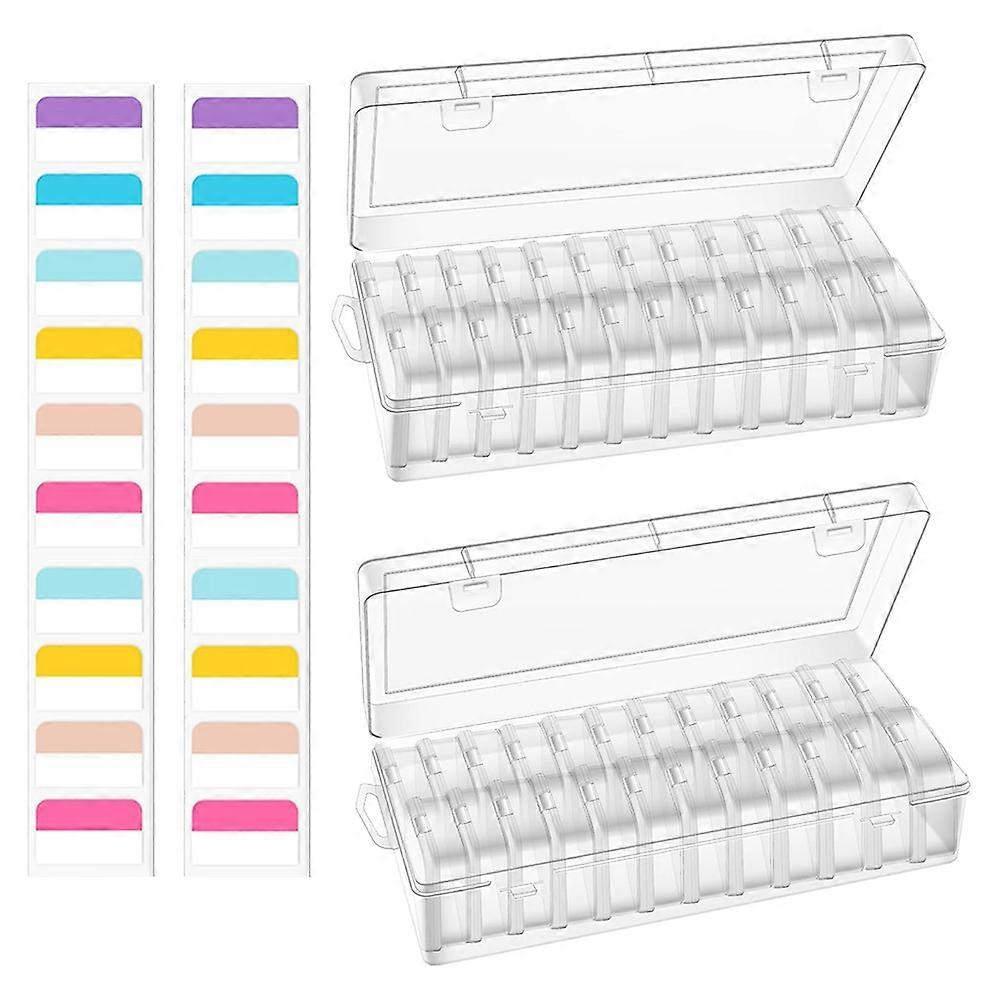 Bead Organizer Box, Small Rectangular Clear Bead Storage Containers Boxes with Hinged Lids and Labels Set 2