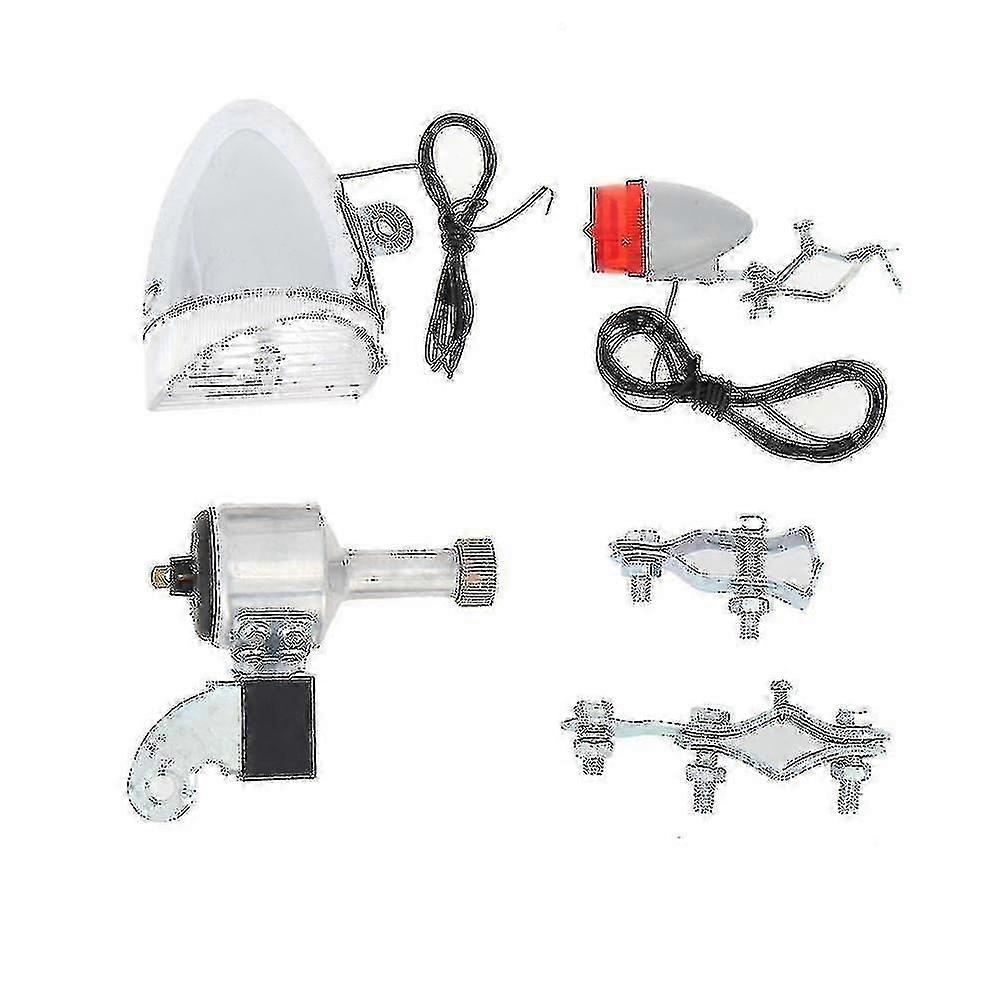 Bicycle Lights Set with Dynamo, LED Headlight and Rear Light, Friction Dynamo Powered
