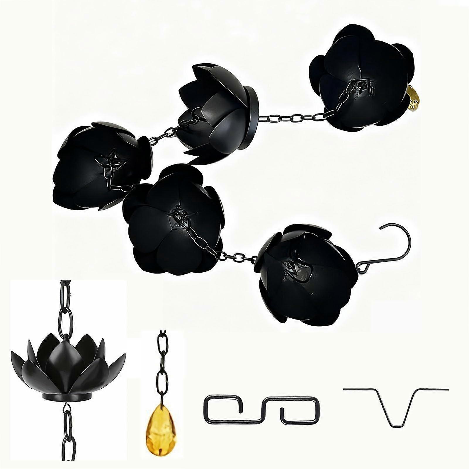 Shaped Rain Chain with Hook, Durable Black Metal for Gutters, Downspouts and Eaves