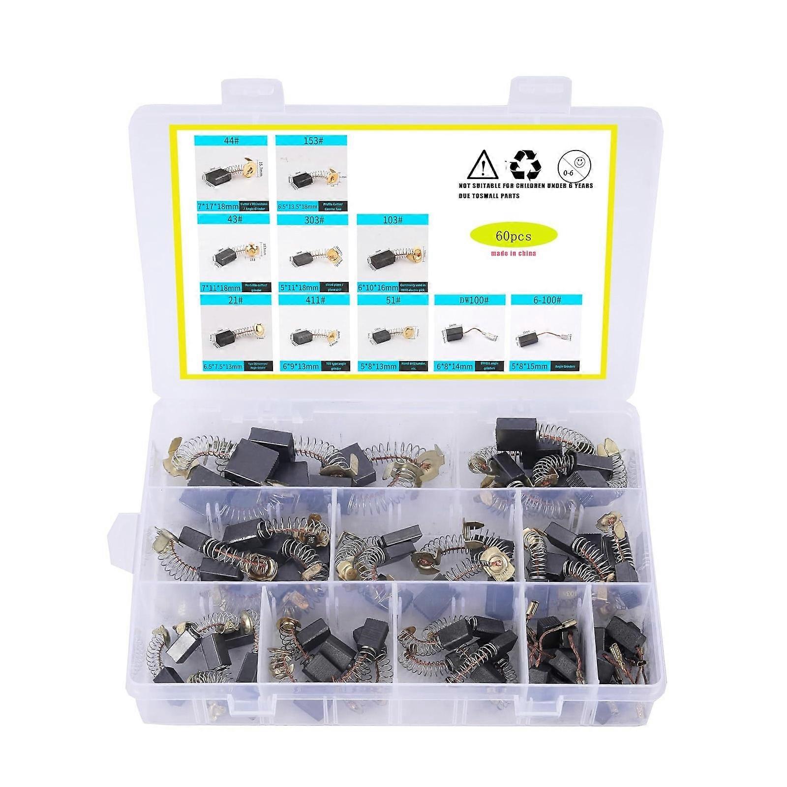 Multiple Size Carbon Brushes 60PCS Copper Motor Brushes Strong Component Suitable for Drills Cut Grinders Repair Multicolor