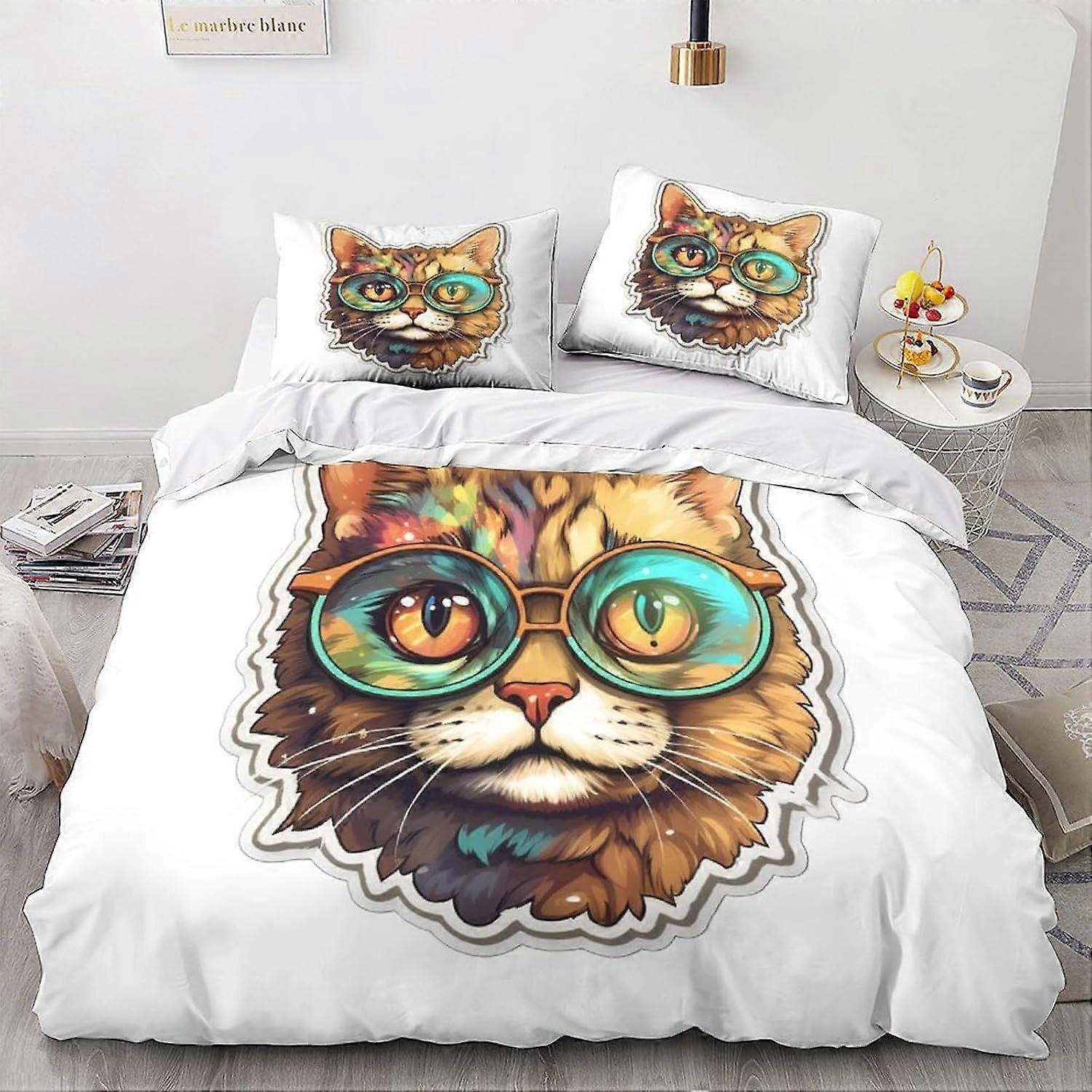 LikeEj Cat Povlečení 3D Anime Tištěné Povlečení Přikrývka Roztomilý povlak na přikrývku se zapínáním na zip Měkké mikrovlákno Král