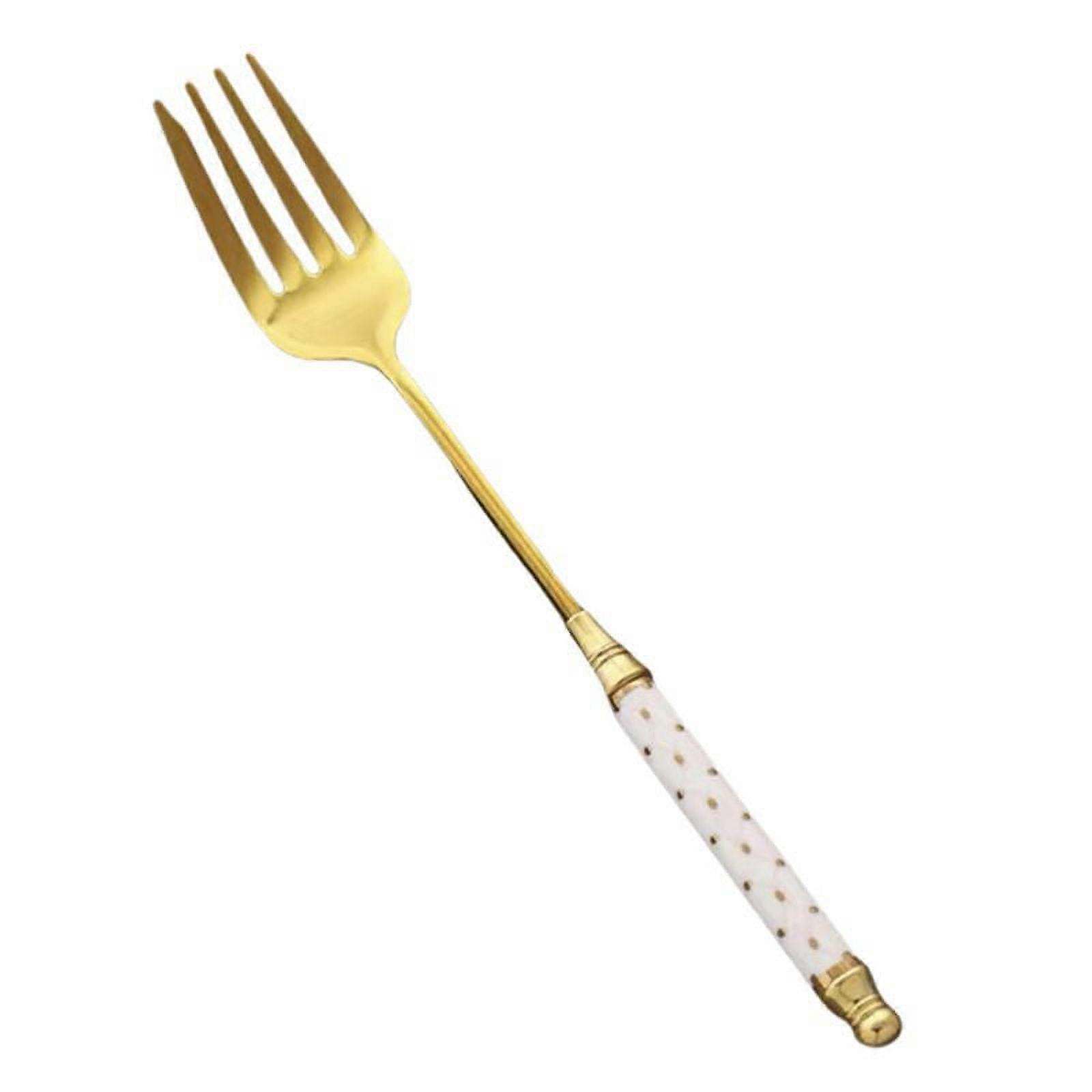 Stainless Steel Gilded Forks with Ceramic Handle,for Home Tableware