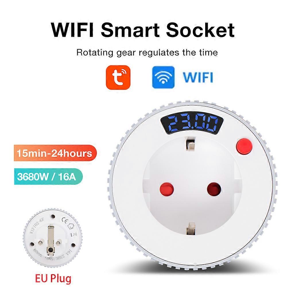 WiFi Smart Plug Countdown Timer Socket LCD Screen Display Timer Switch Rotating Adjcomt Countdown Outlet 15mins-24h 1min-23h59m