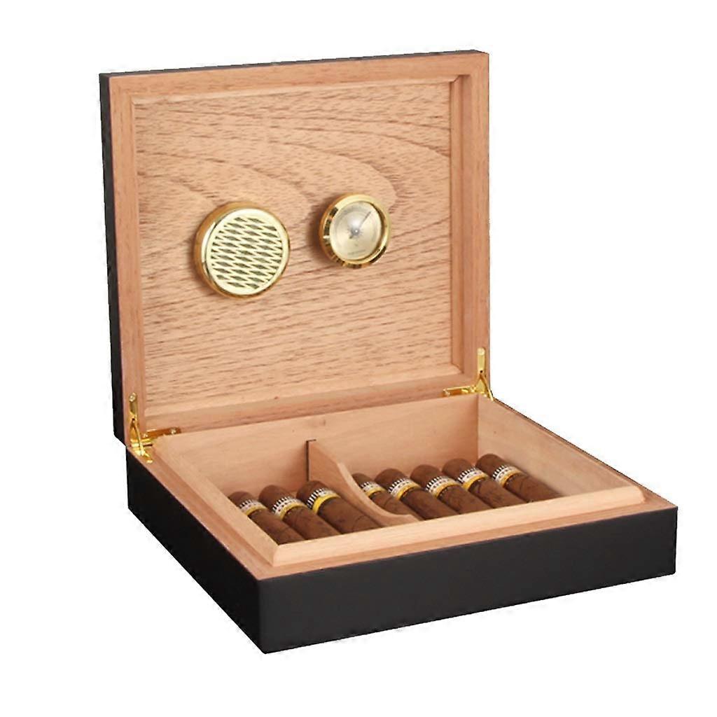 Cigar Humidor Box with Builtin Humidifier and Hygrometer Holds 20 Cigars Travel Size Black