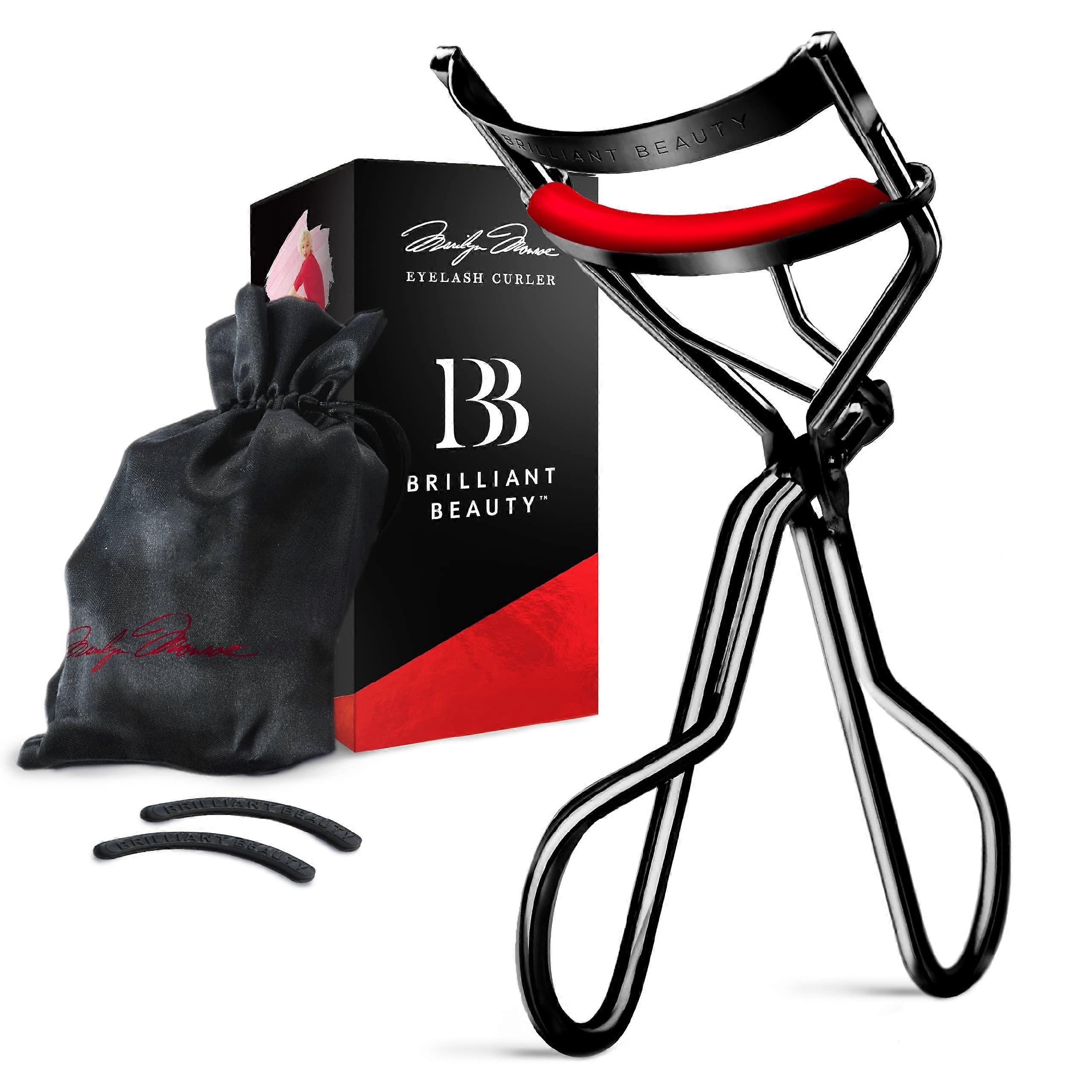 Award Winning Red Eyelash Curler with Satin Bag and Refill Pads, No Pinch Design for Fast Lash Lift