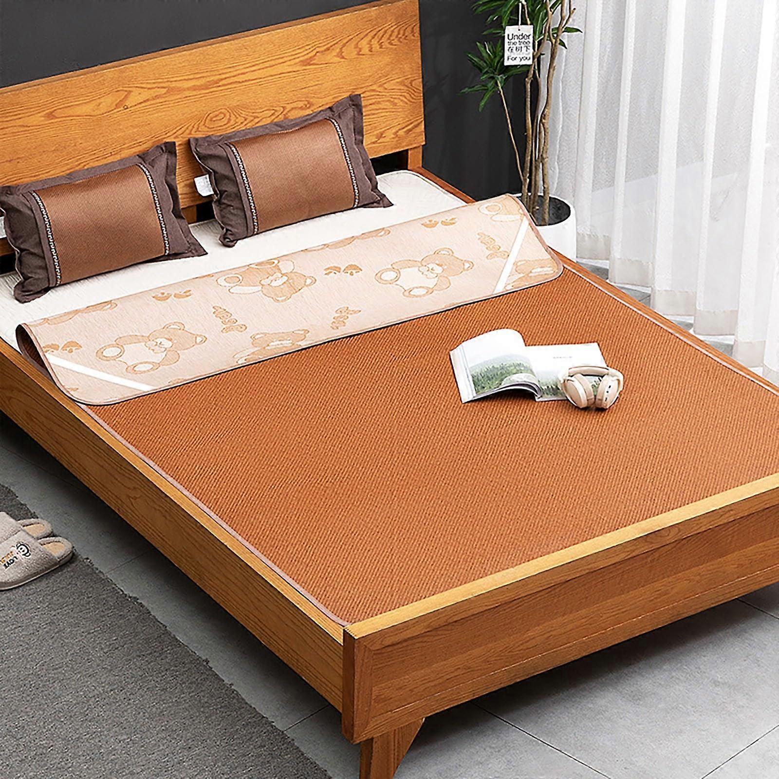 Foldable Rattan Cooling Sleeping Mat with Ice Silk, DualSided Summer Bed Mat for Dormitory 80x190cm