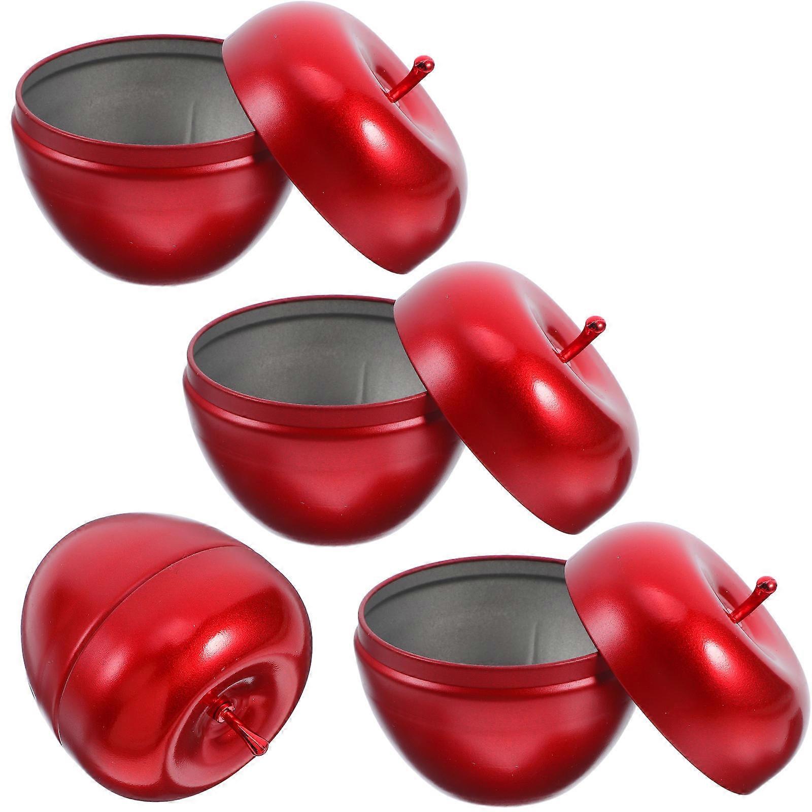 4Pcs Red Apples Shaped Tin Box for Storage Metal Candy Container Use