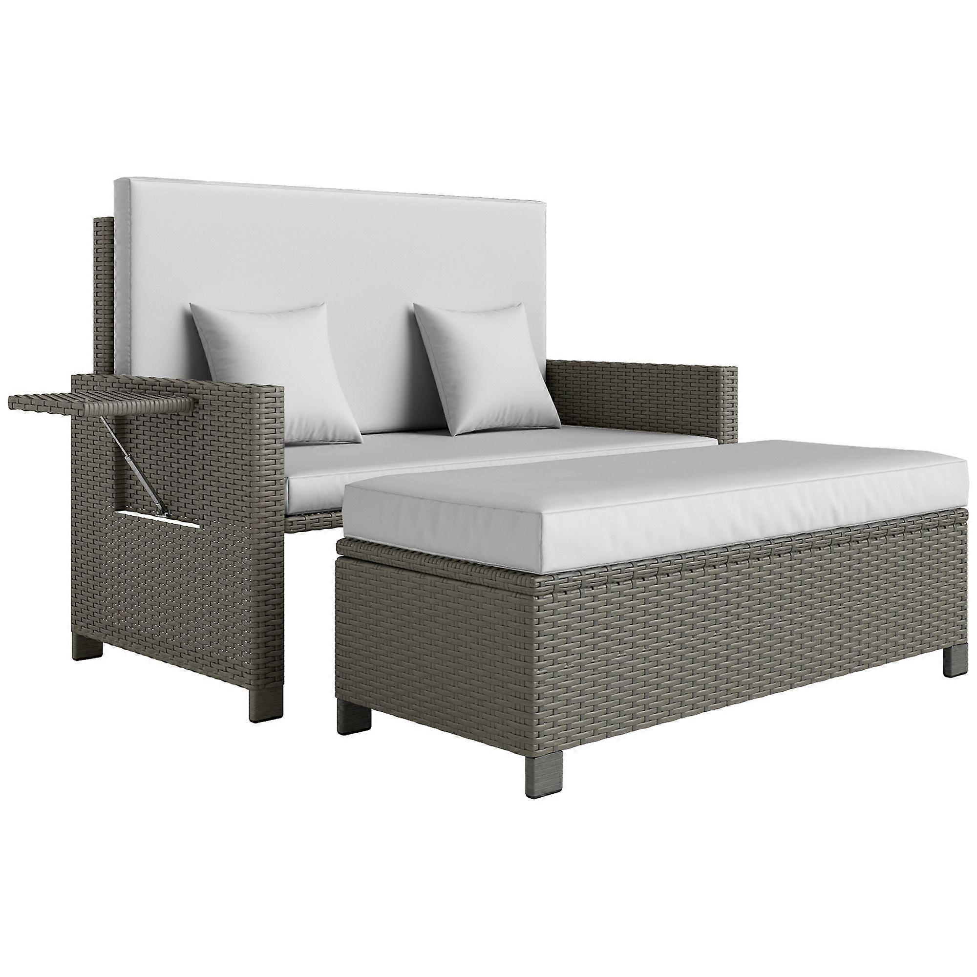 Rattan Day Bed with Footstool Light