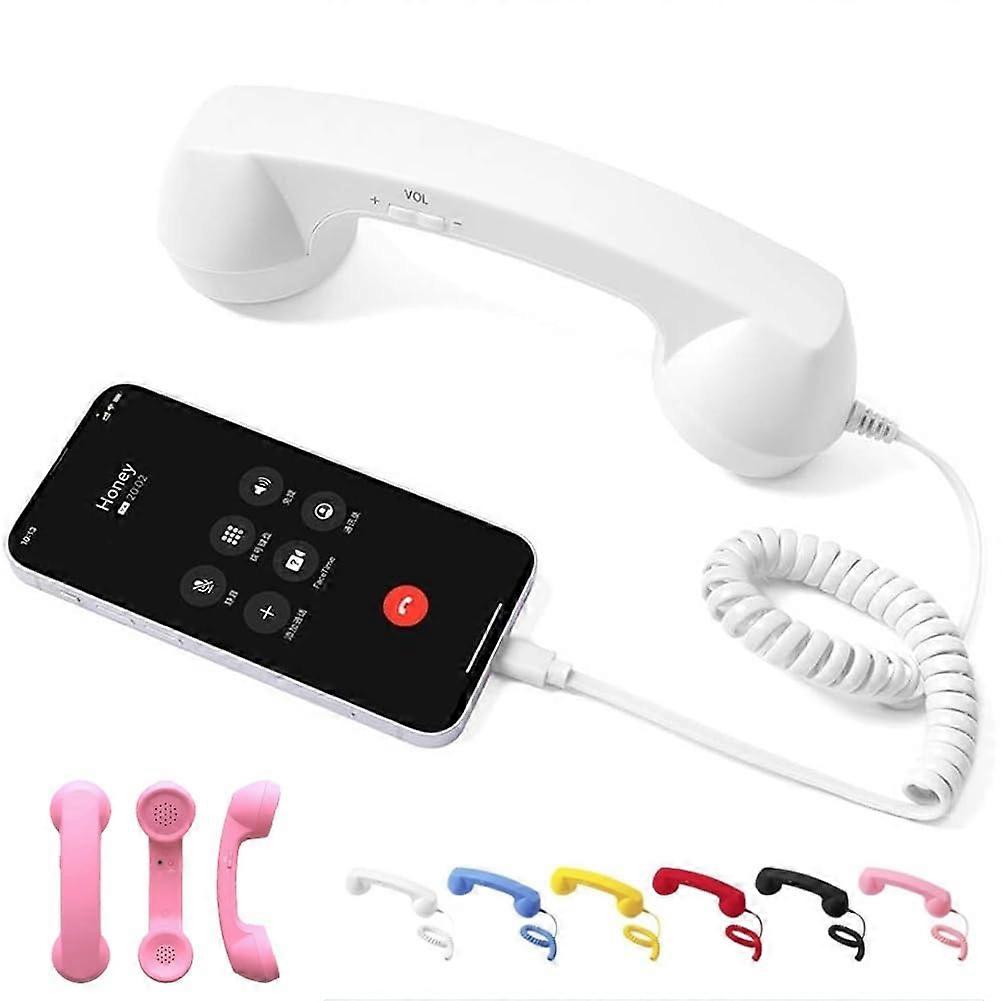 Retro Bluetooth Phone Handset with TypeC, Vintage Ergonomic Grip, Clear Noise Audio, White