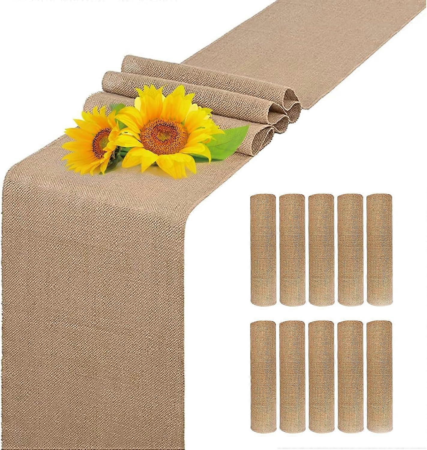 10 Pack Burlap Table Runner 12 x 108 Inch Rustic Farmhouse Style for Wedding Party and Home Decor
