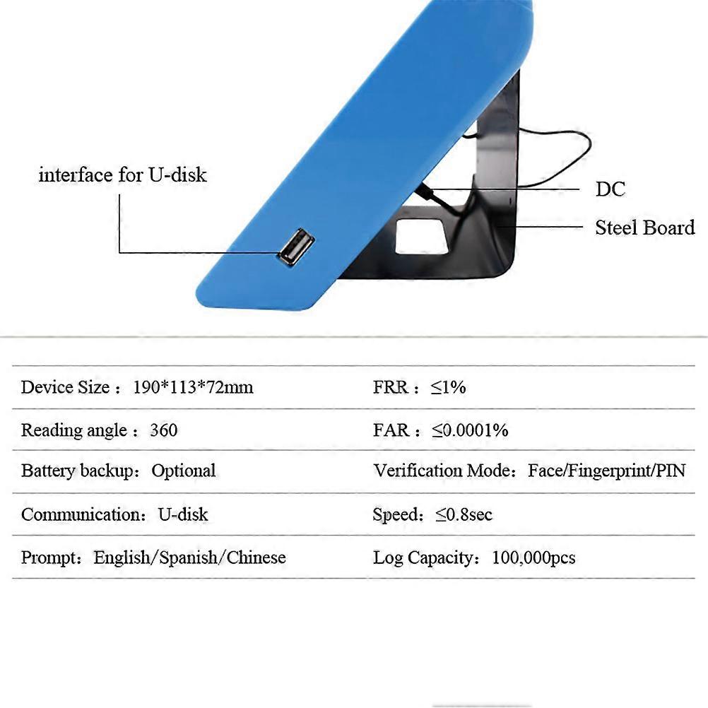 Face Recognition Time Clock With LCD Display For Employee Attendance Tracking In Office Entrance 18.5x15.5x3.6cm Fast Recording 1Set