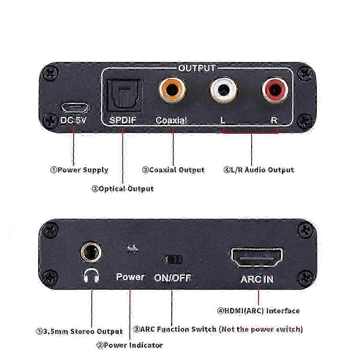 Hdmi Arc Audio Extractor Black Aluminum Alloy Supports Arc 192khz Multiple Interface Output