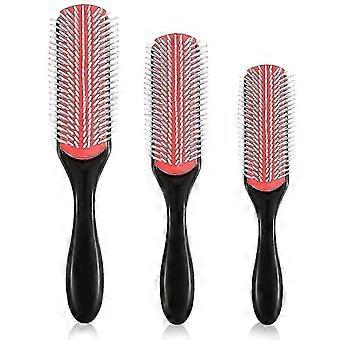 3 Pcs 9-row Cushion Nylon Bristle Styling Brushes With Anti-static Rubber Pad Massage Hair Brush For Separating -aqwg 25-26s