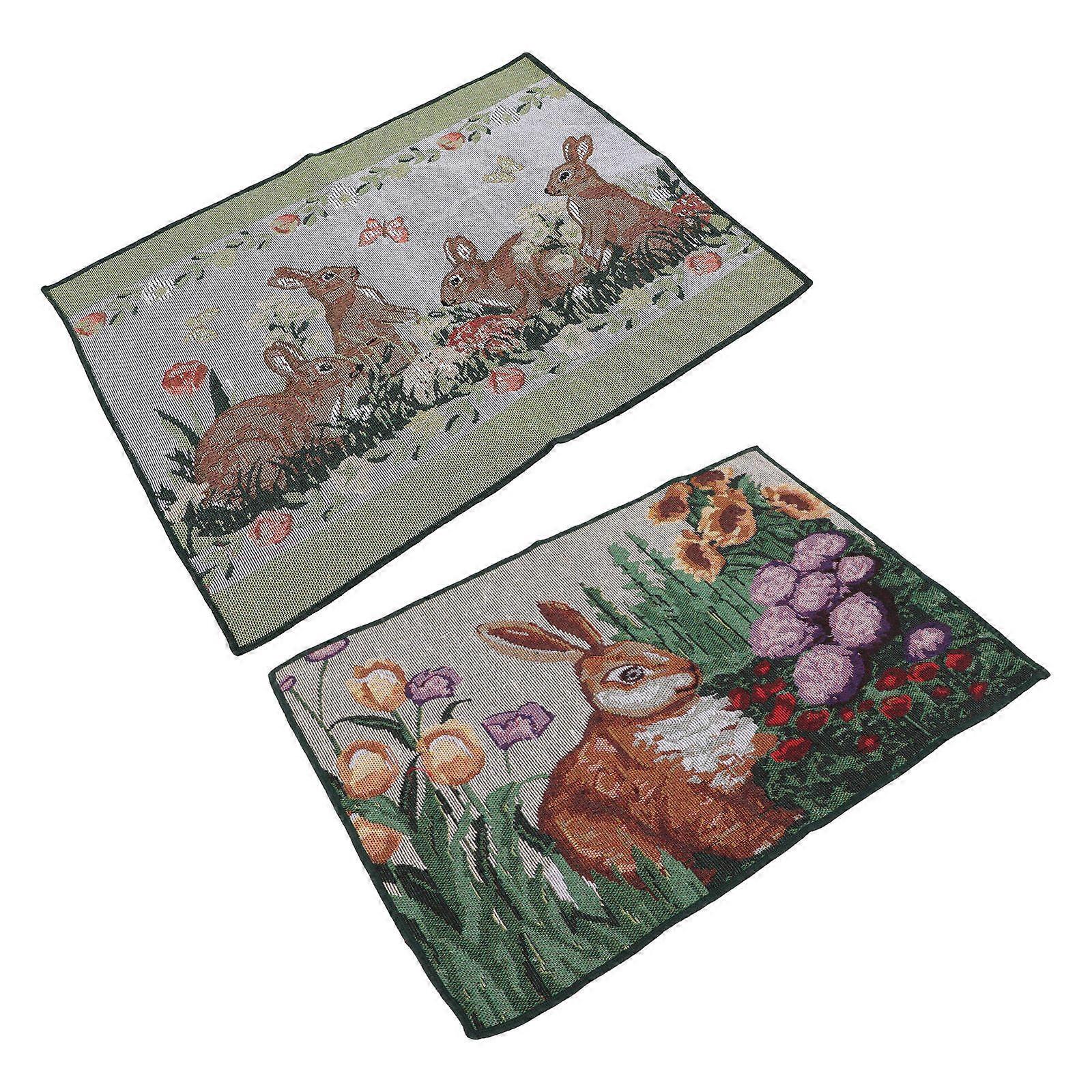 Easter Pattern Table Mat Polyester Place Mat for Tableware 2Pcs