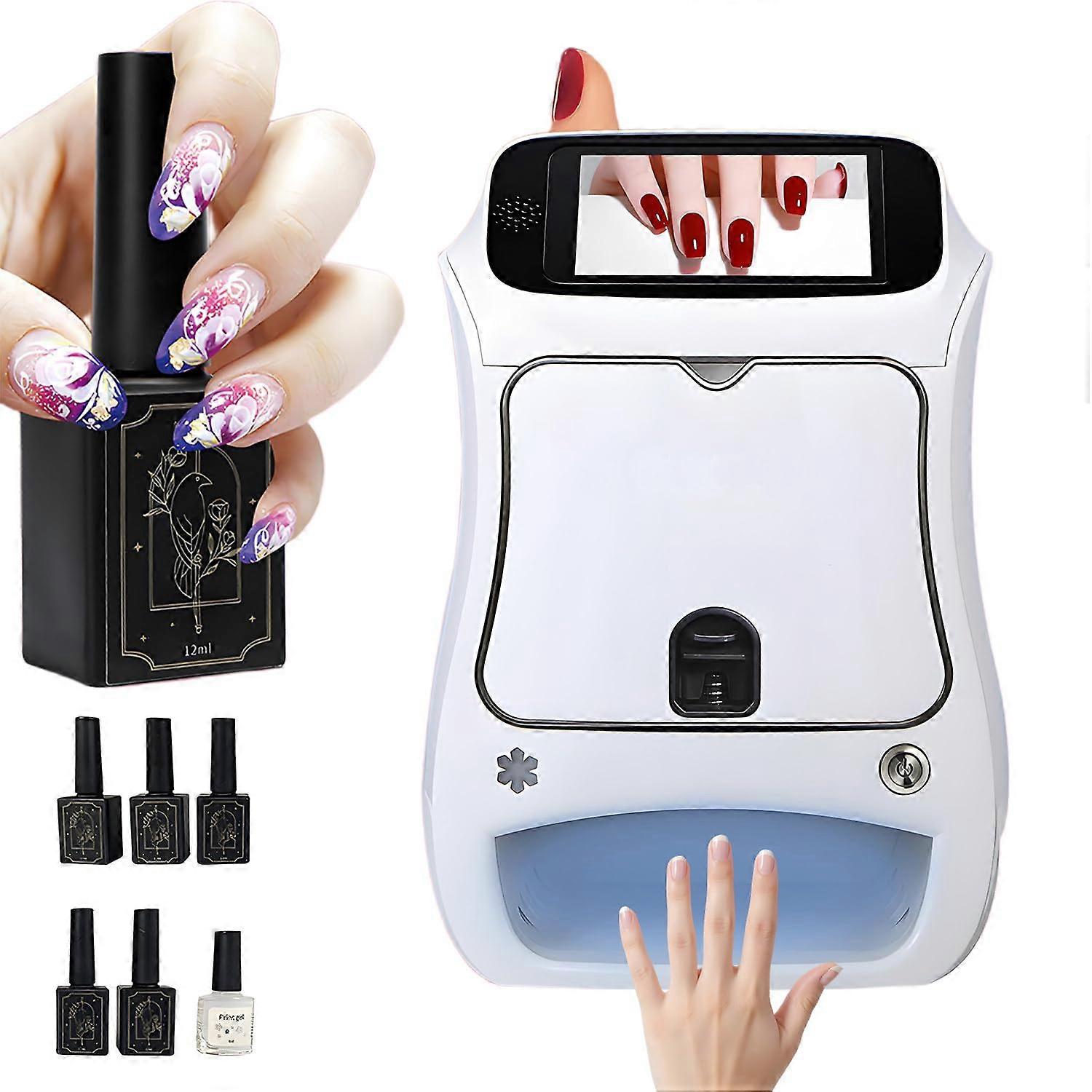 Automatic Nail Art Printer with Smart WiFi, 4800 DPI, Touchscreen, AI Nail Recognition, Custom Designs