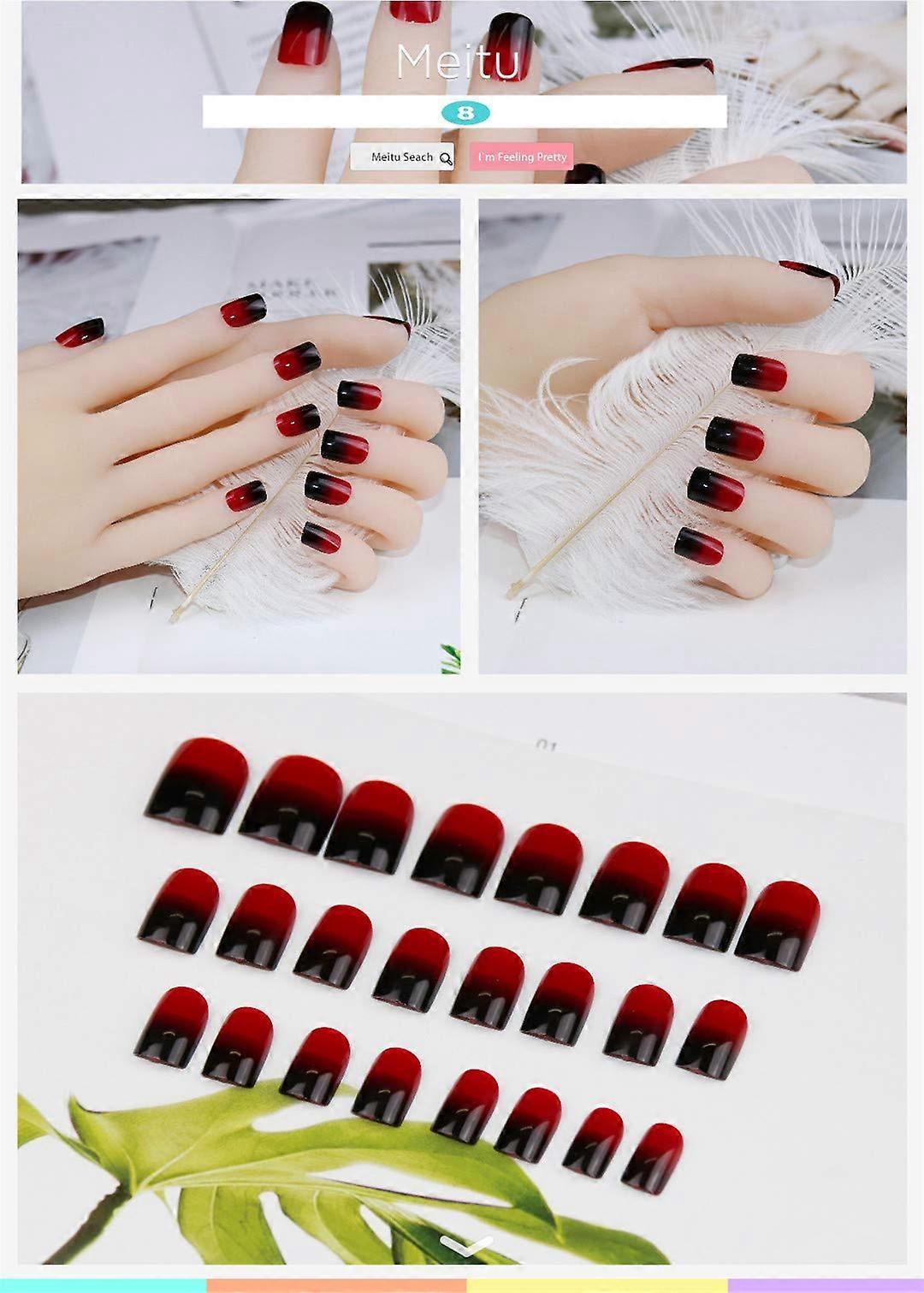 Short Squoval Press On Nails with Glue, Waterproof False Nails 24PCS, 30 Color Full Tips