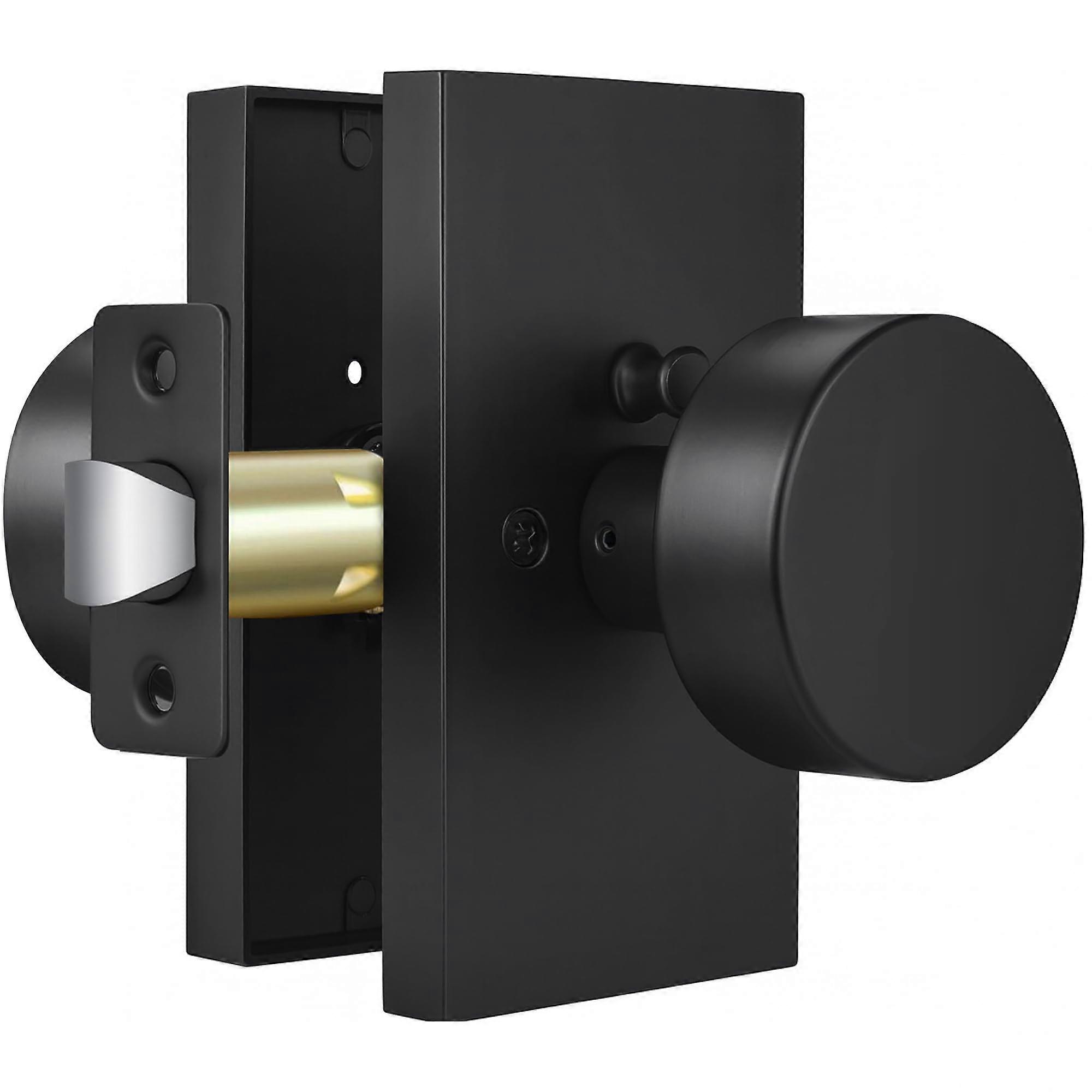 Matte Black Privacy Door Knob with Lock, Modern Rectangular Handle for Bedroom and Bathroom