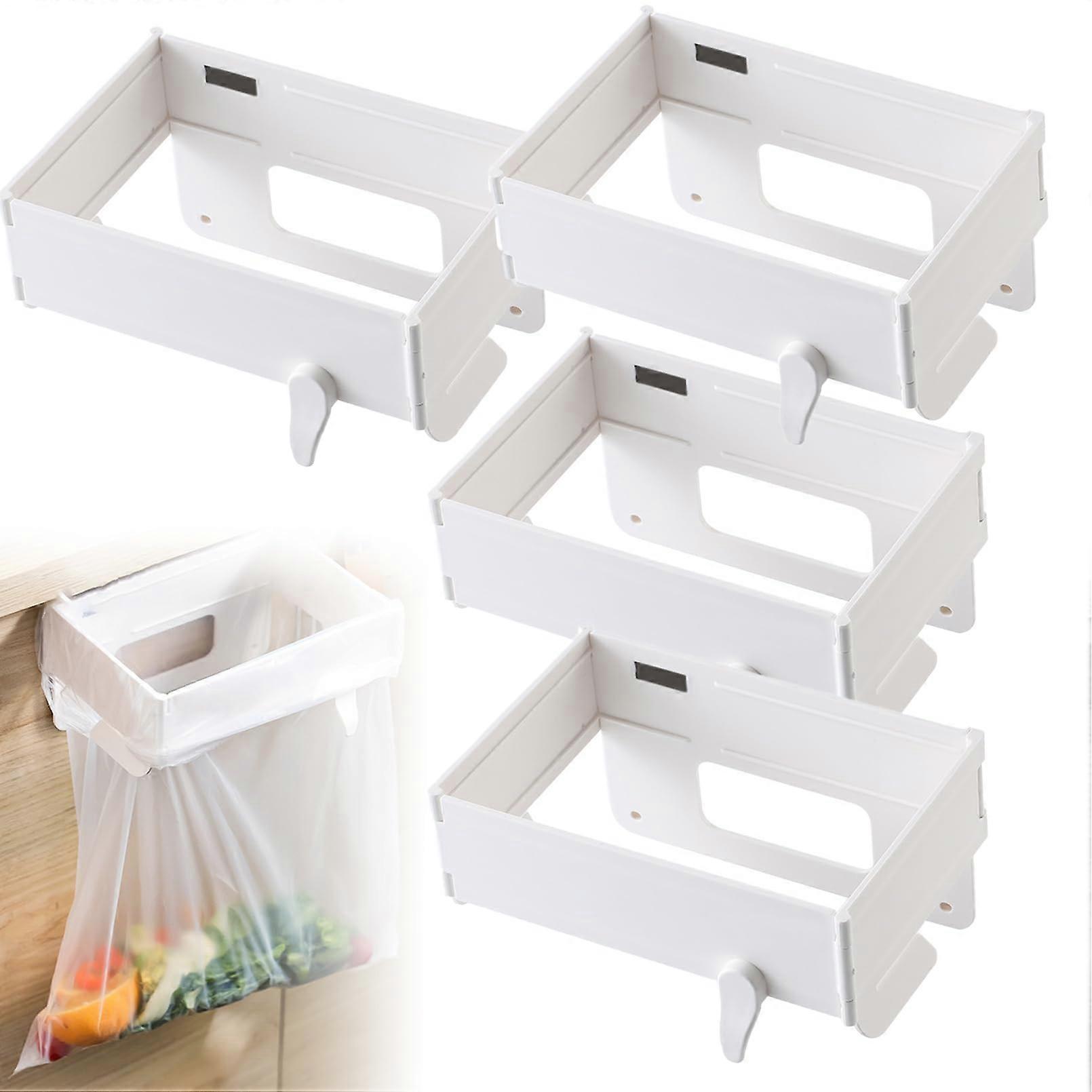 Foldable Kitchen Trash Can Wall Mounted Bag Holder No Drill Magnetic Closure White 4 Pcs