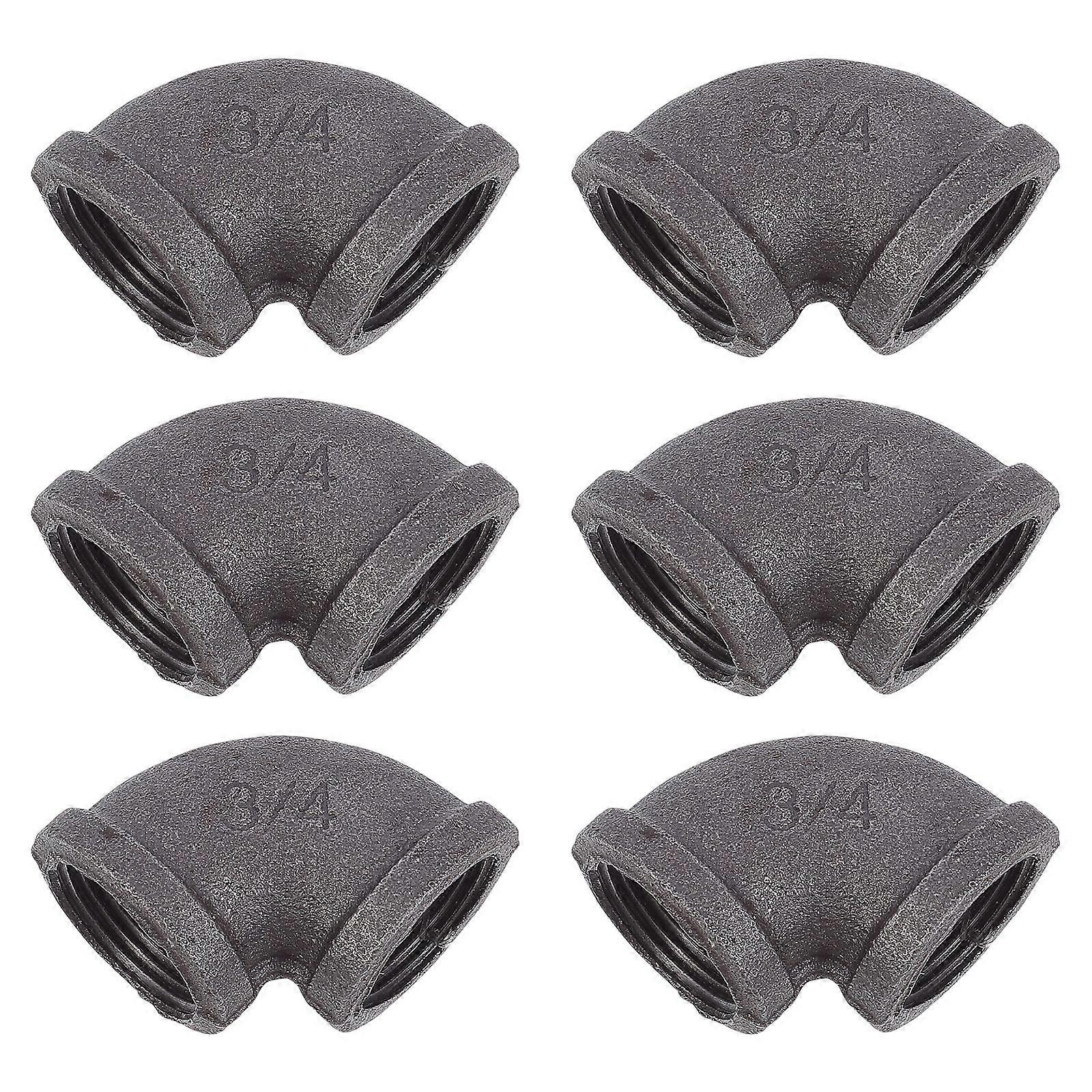 6pcs Prefessional Pipe Connectors Elbow Coupling Iron Pipe Fitting (Black)