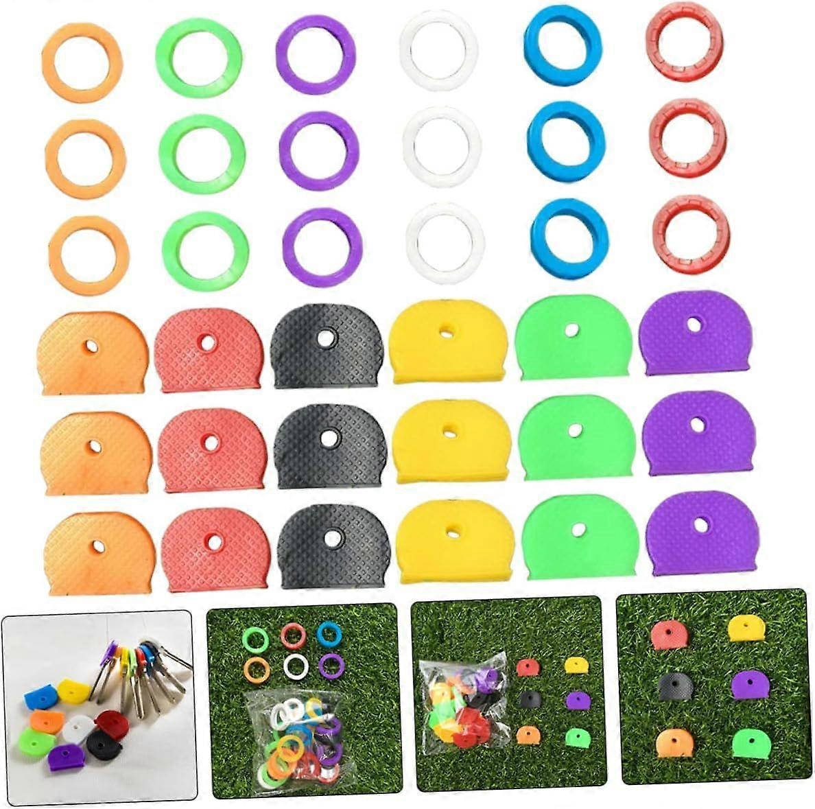 48pcs Silicone Key Cap Key Covers Rings Key Caps Tags Key Identifier Label