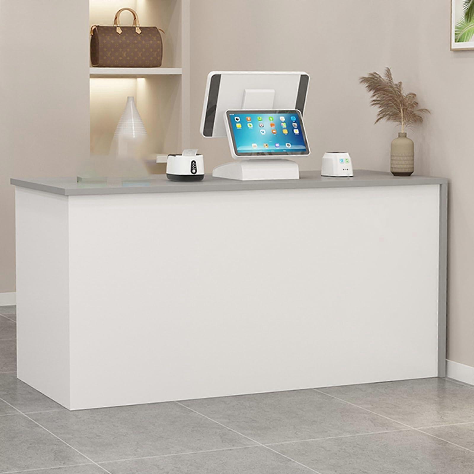 Small Reception Desk 80CM with Lockable Drawer, Compact Reception Counter for Office or Store