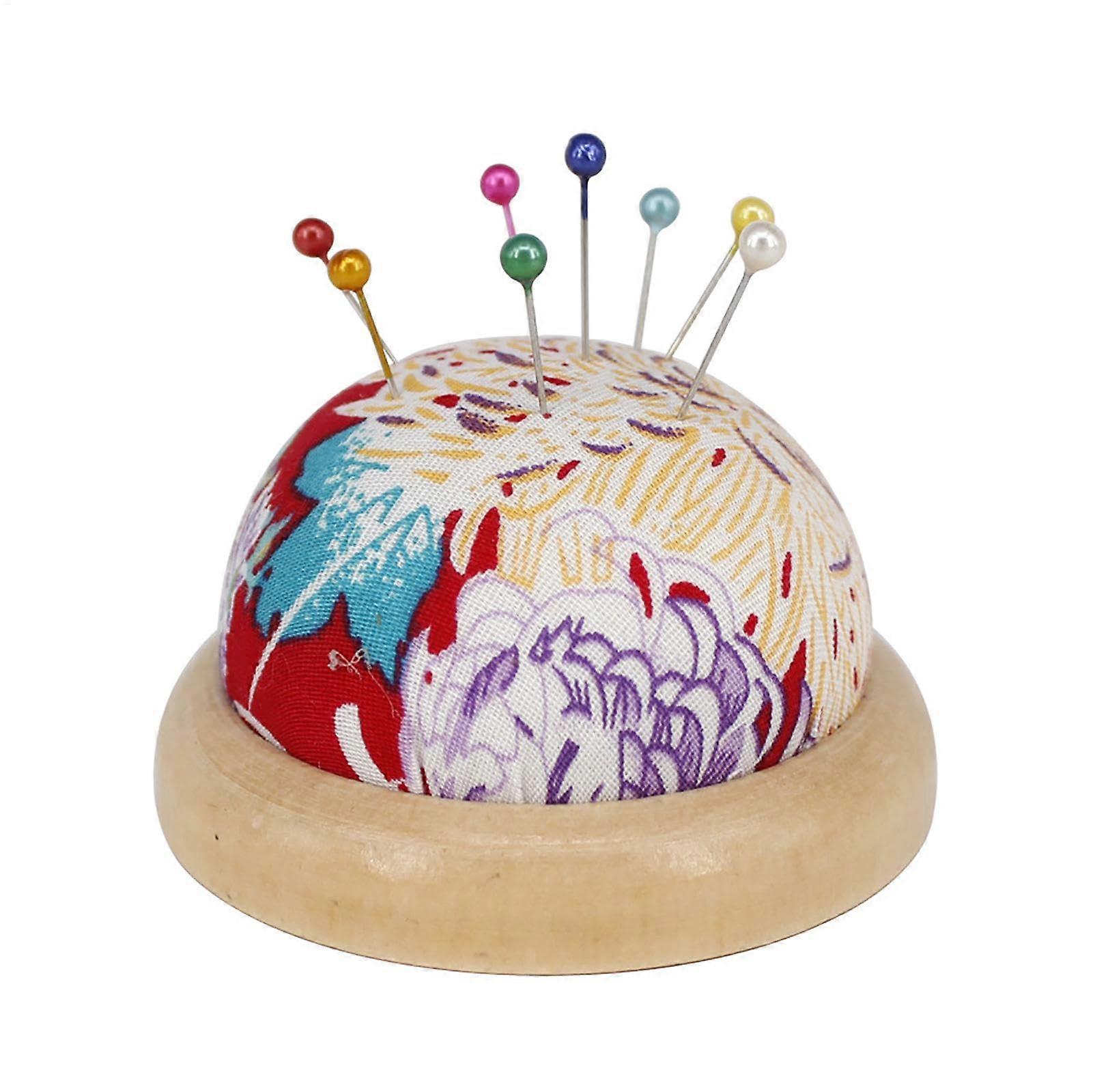 Pin Cushion with Solid Wooden Base and Soft PP Cotton for Safe Needle Storage and Needlework