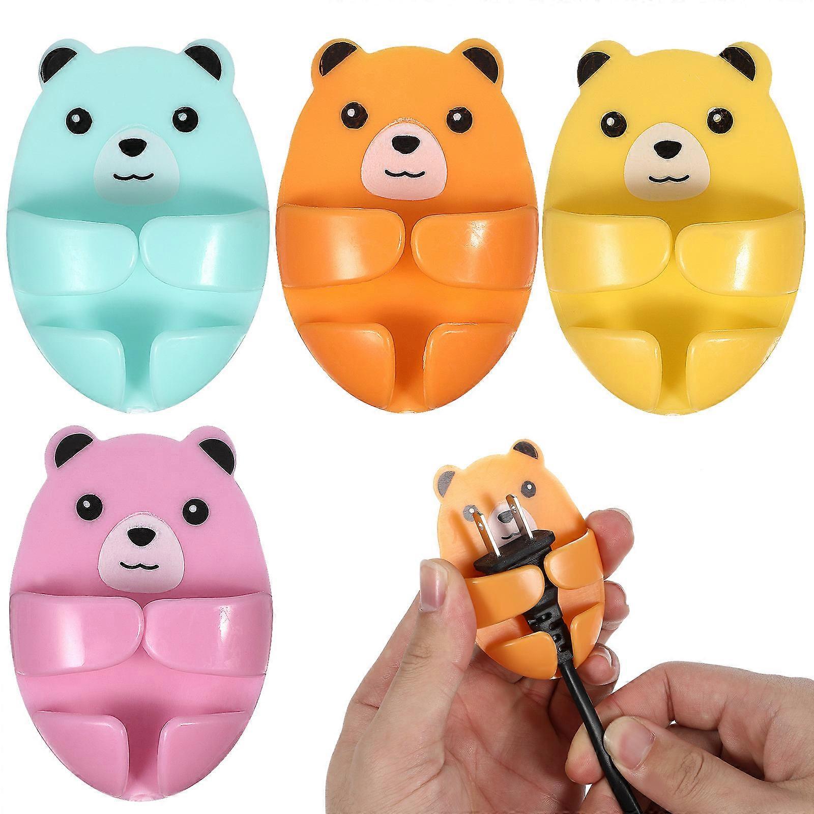 Assorted Color Power Plug Hooks for Storage 4Pcs Adhesive Plastic Holder