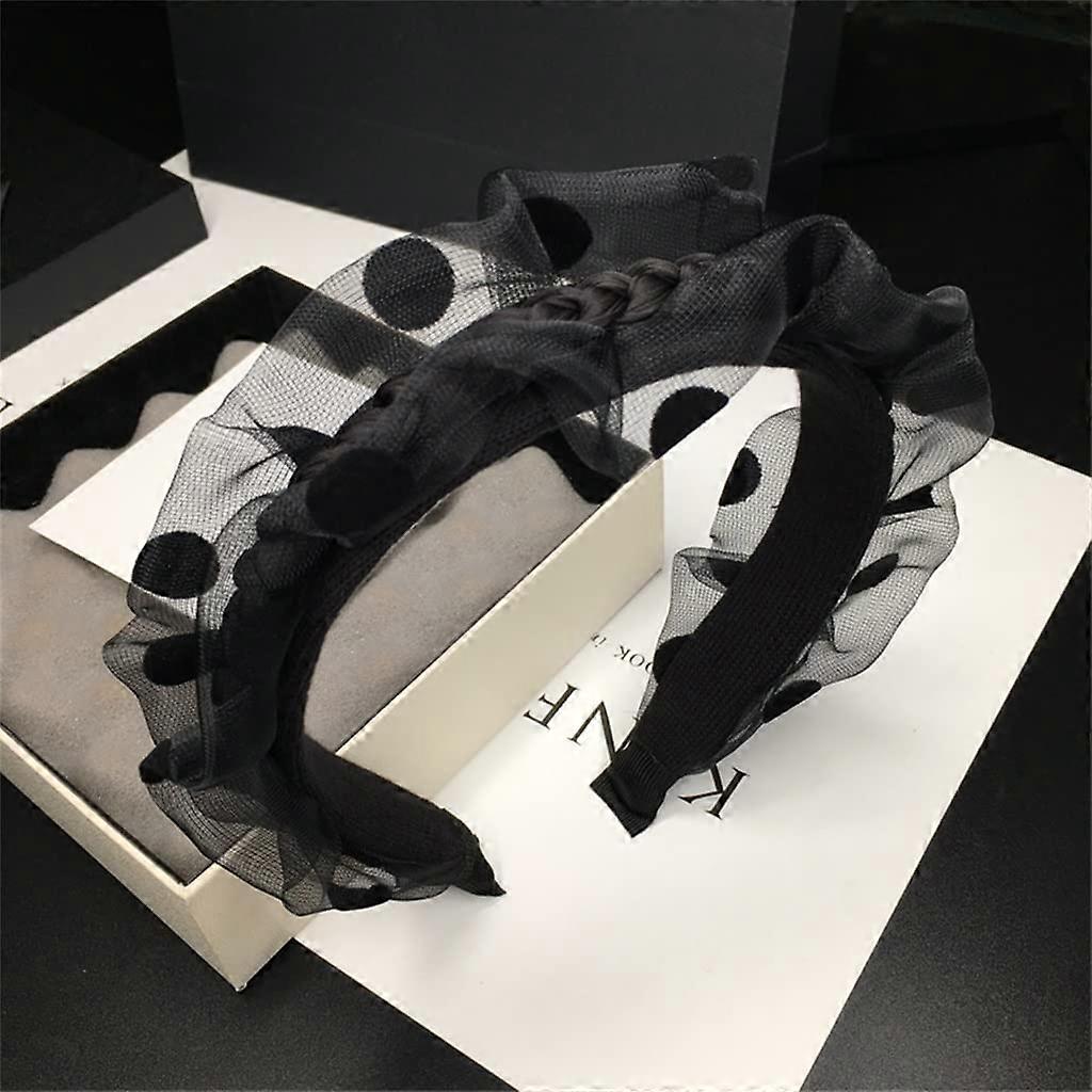 Black Pleated Mesh Wide Headband with FaceSlimming Design and ShapeRetaining Structure