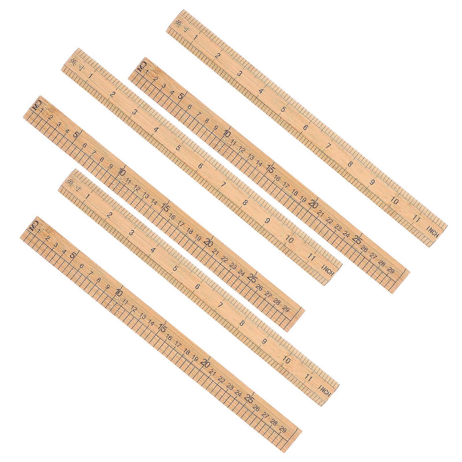 Bamboo Ruler Measuring Tool 6Pcs Dual Scale for Sewing and Crafting