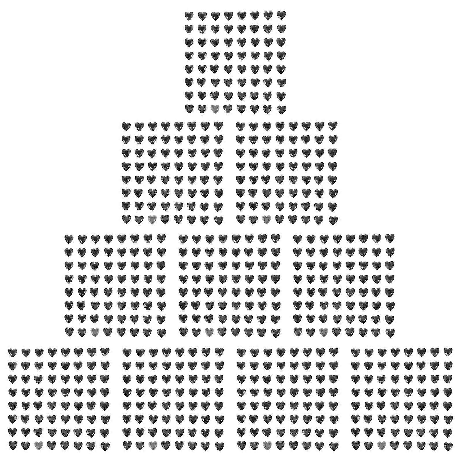 Self Adhesive Heart Rhinestones Sticker for Decor 10sheet Black Acrylic Patch